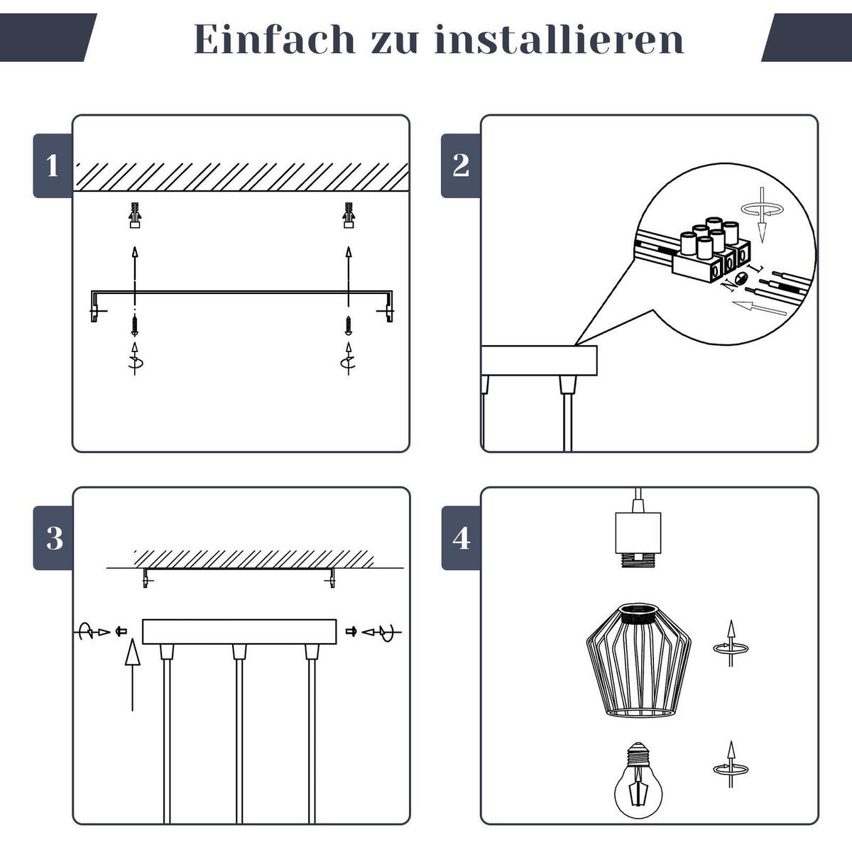HÄNGELEUCHTE Ziel 3-flammig 22/22/150 cm - Schwarz, Metall (22/22/150cm) - Nettlife