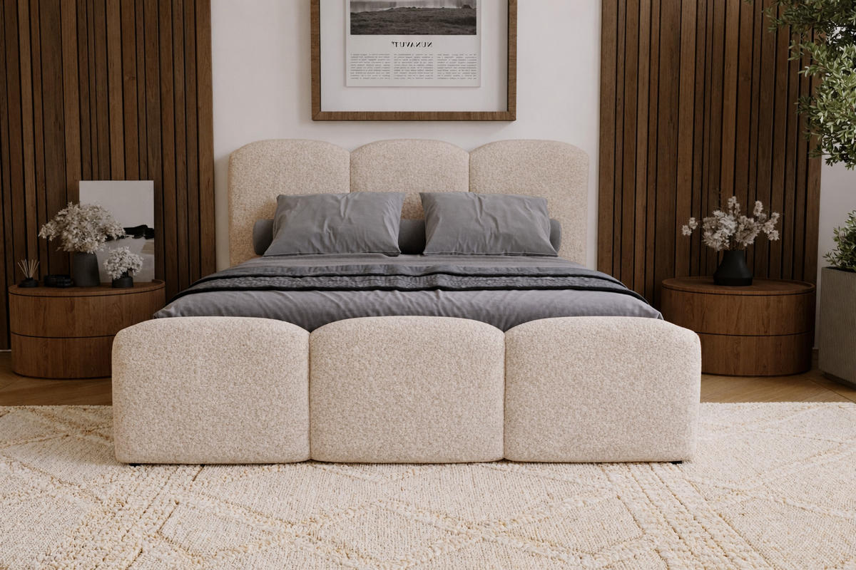 POLSTERBETT mit Bettkasten 200x200 Capri, Boucle, Beige - Beige, Holz/Textil (200/200cm) - Emporius