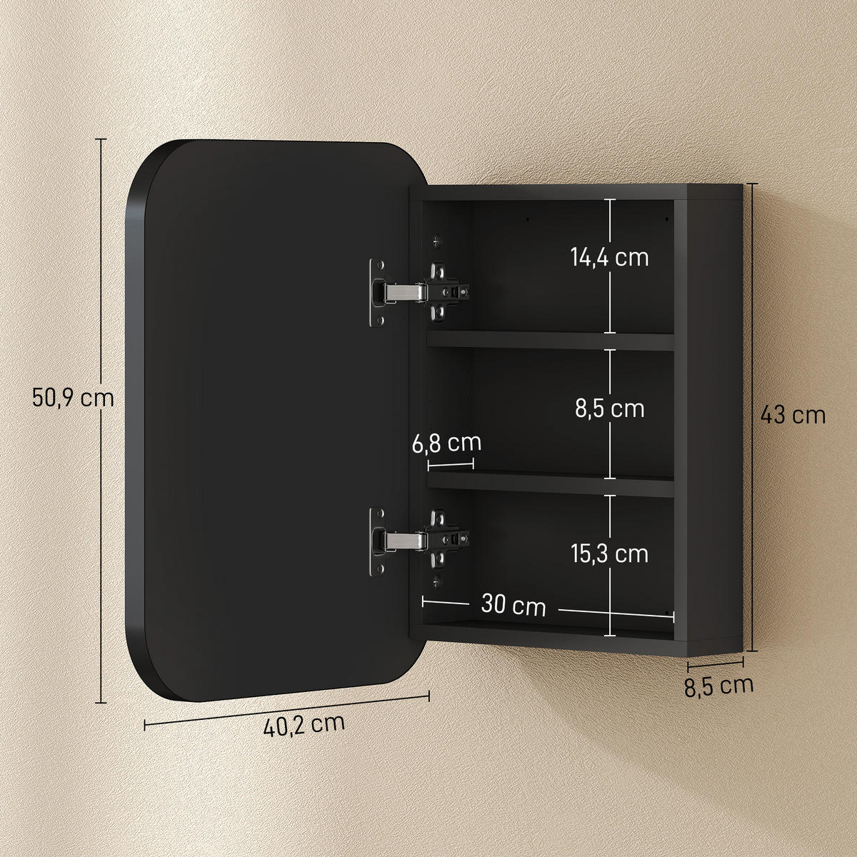 BAD-SPIEGELSCHRANK Spanplatte Glas Schwarz - Schwarz, Holzwerkstoff (40.2/50.9/10.2cm) - HOMCOM