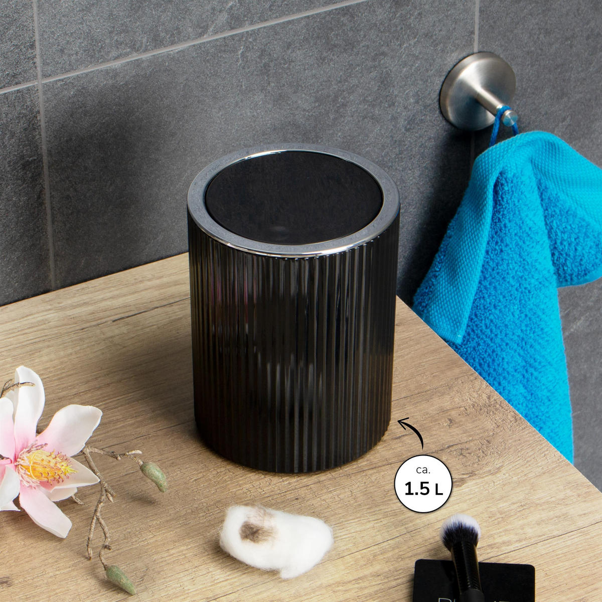 KOSMETIKEIMER 2er-Set, GAVELLO schwarz, Kunststoff - Schwarz, Kunststoff (12.5/16.3/12.5cm) - bremermann