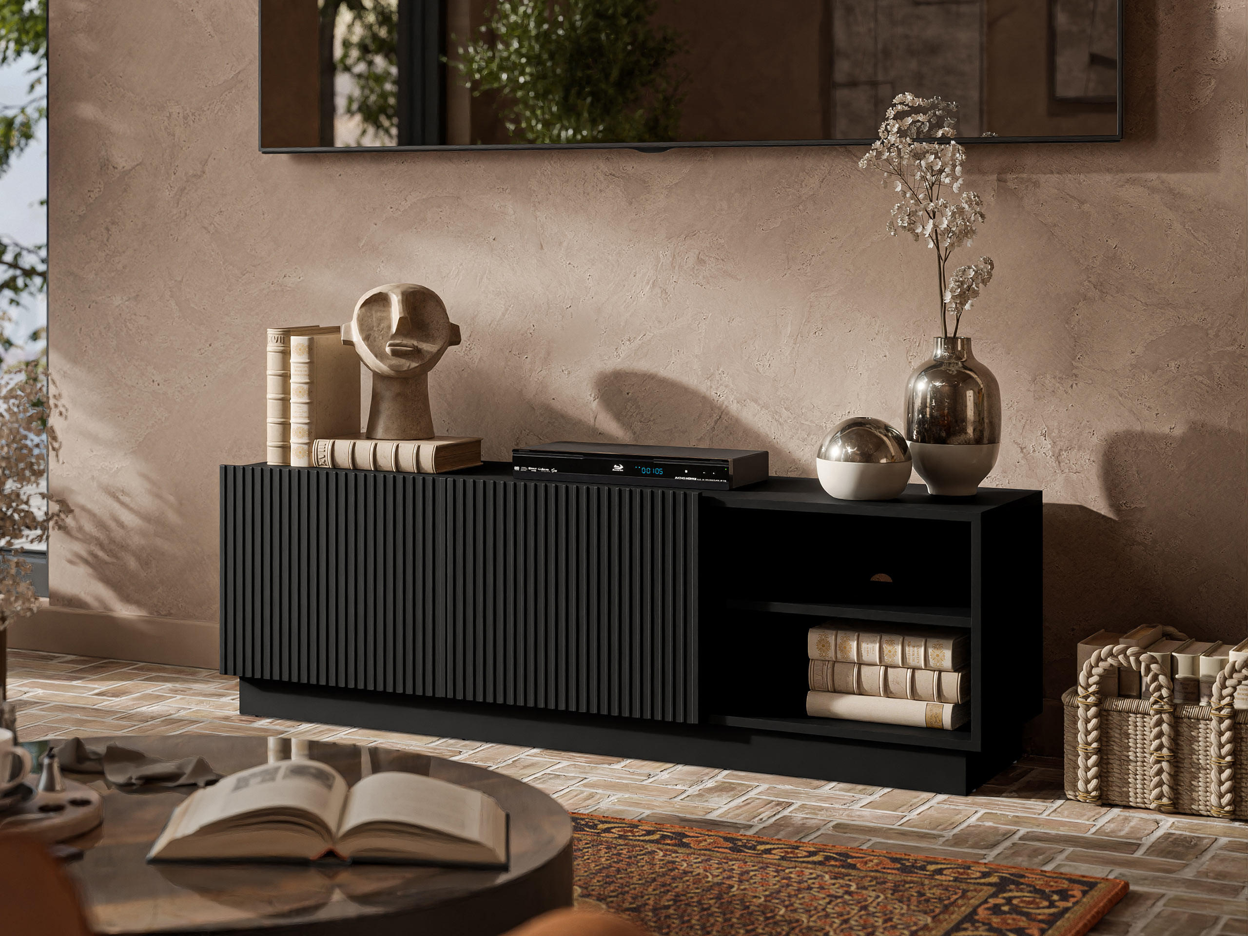 TV-ELEMENT Liverti 150 2D - Schwarz, Holzwerkstoff/Kunststoff (150/48/42cm) - MIRJAN24