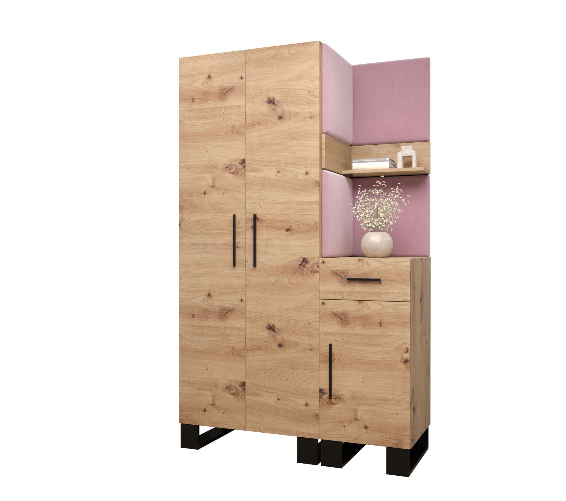 Abiks Möbel Garderoben-Set Eiche Artisan, Pink 116x196x45.6 cm