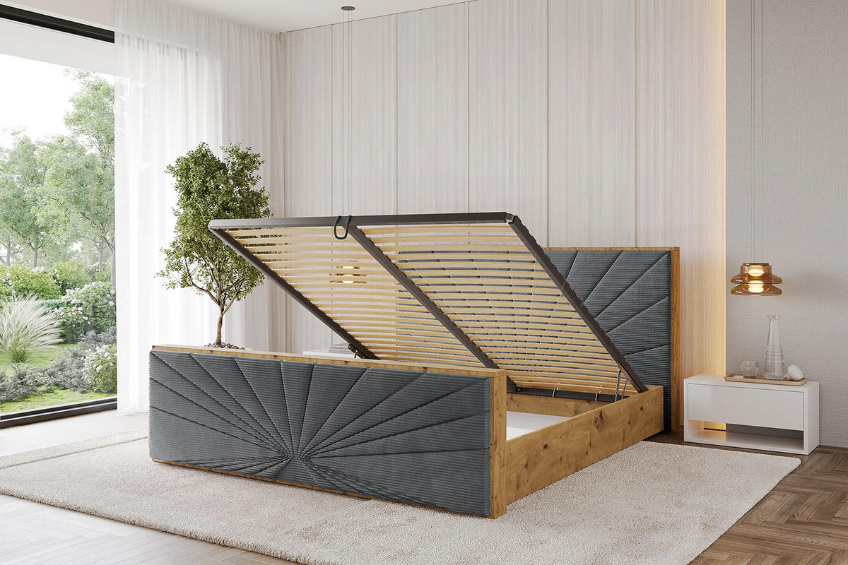 POLSTERBETT mit Bettkasten, Fußteil und Lattenrost, Boxbett mit Matratze H3/H4 - ENZO6-Z 160x200 Dunkelgrau - Anthrazit, Holzwerkstoff/Textil (160/200cm) - ALTDECOR