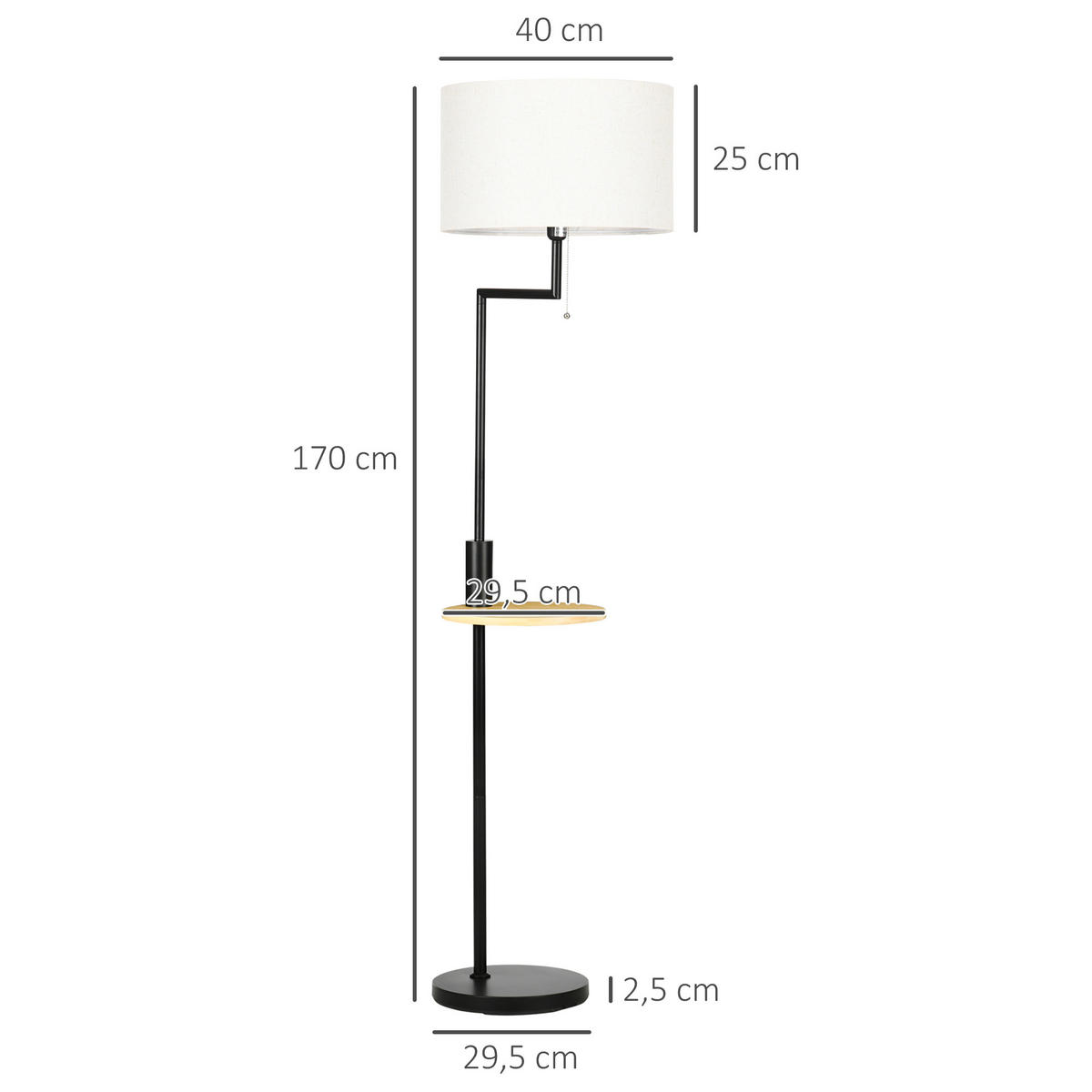 STEHLEUCHTE, Stehlampe mit Ablage, 40 W Standlampe mit USB-Anschluss, Creme - Weiß, Metall (40/40/170cm) - HOMCOM