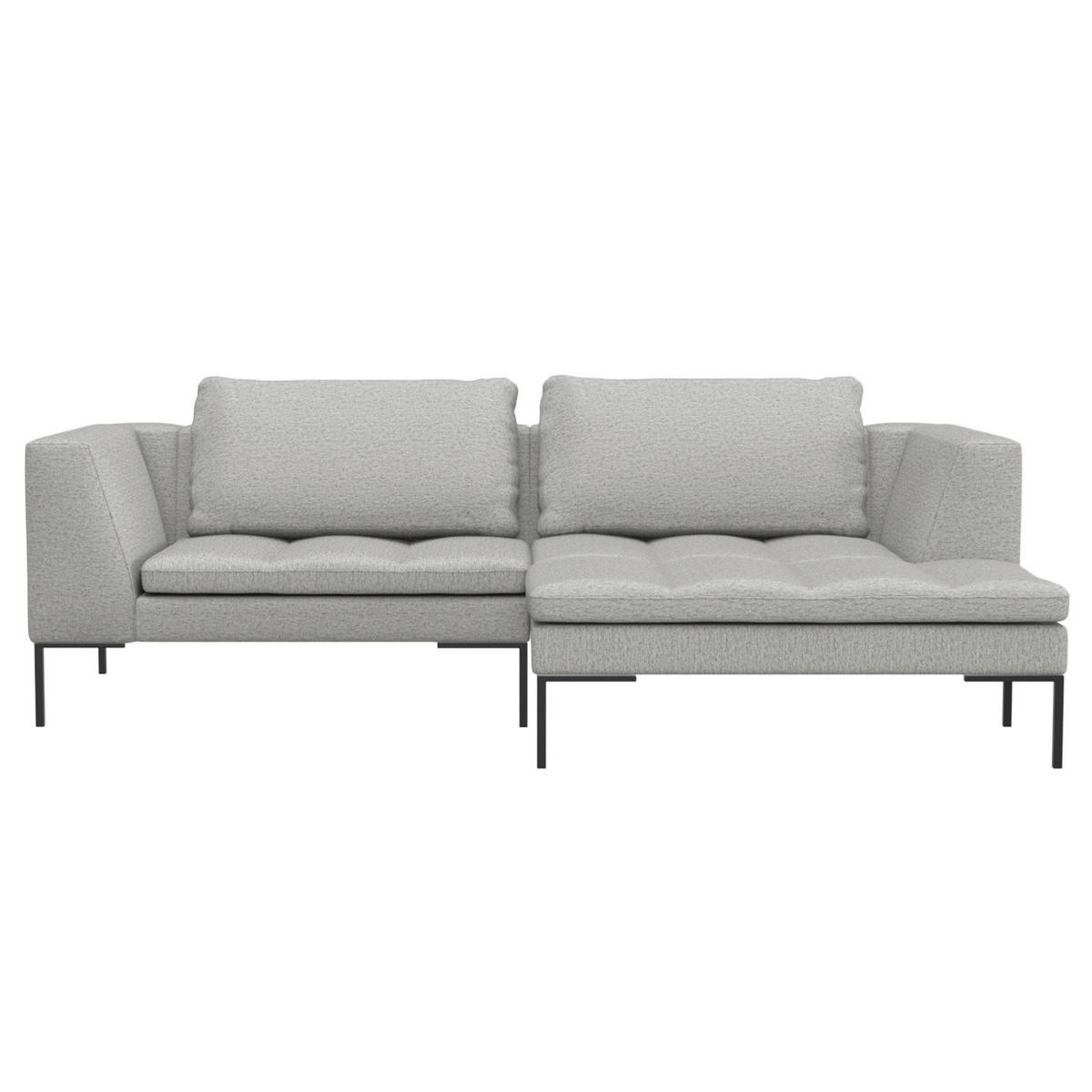 ECKSOFA mit breitem Ottomane - Webstoff - Hellgrau/Schwarz, Textil/Metall (244/170cm) - home24