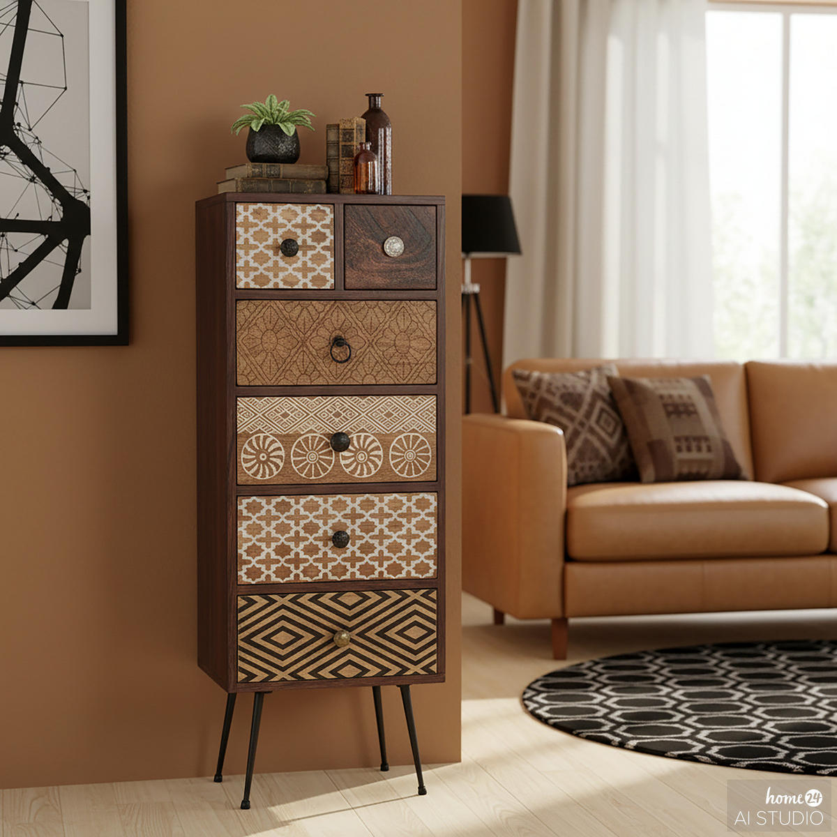 MASSIVE KOMMODE - Beige / Mango - Schwarz/Braun, Holz/Metall (40/108/35cm) - home24