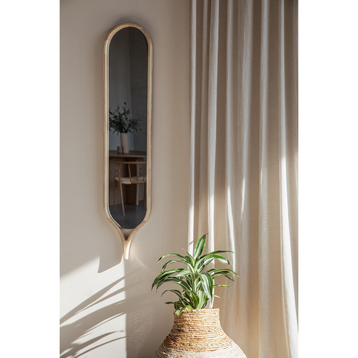 STANDSPIEGEL Thun Spiegel/ Oval 120x26 cm - Beige, Holz (26/120/3cm) - Housecraft Living