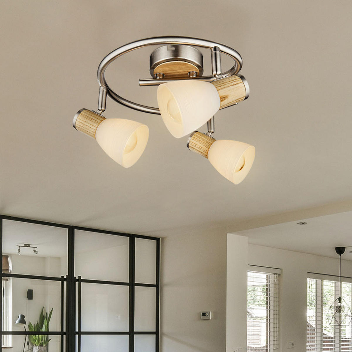 LED DECKENLEUCHTE Metall Silber Holzoptik - Silberfarben, Holz (25/25/15.5cm) - Globo Lighting