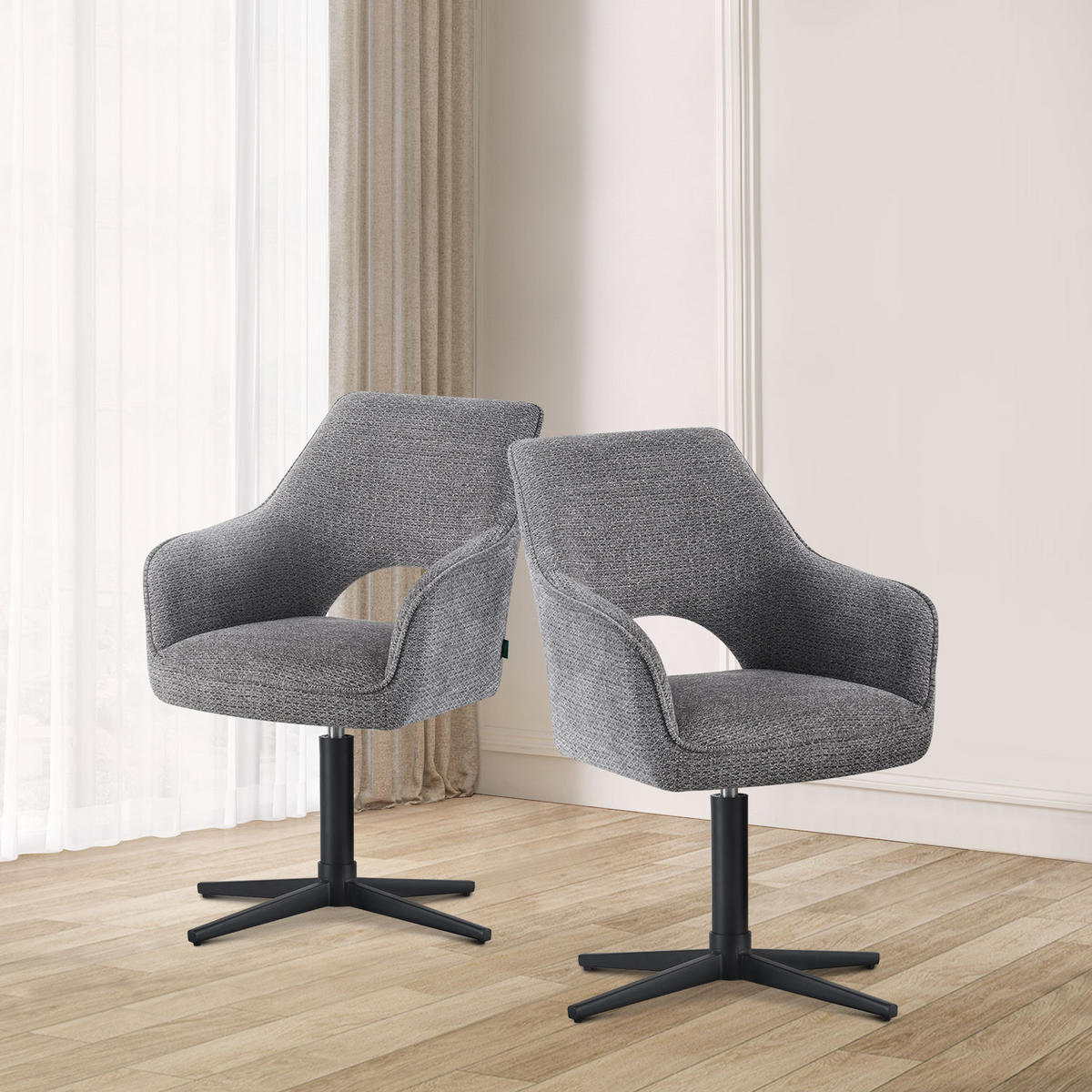ESSZIMMERSTUHL THOMAS-NOVA 2er-Set 360°drehbar - Schwarz/Grau, Textil (57/85/63cm) - DUBI Möbel