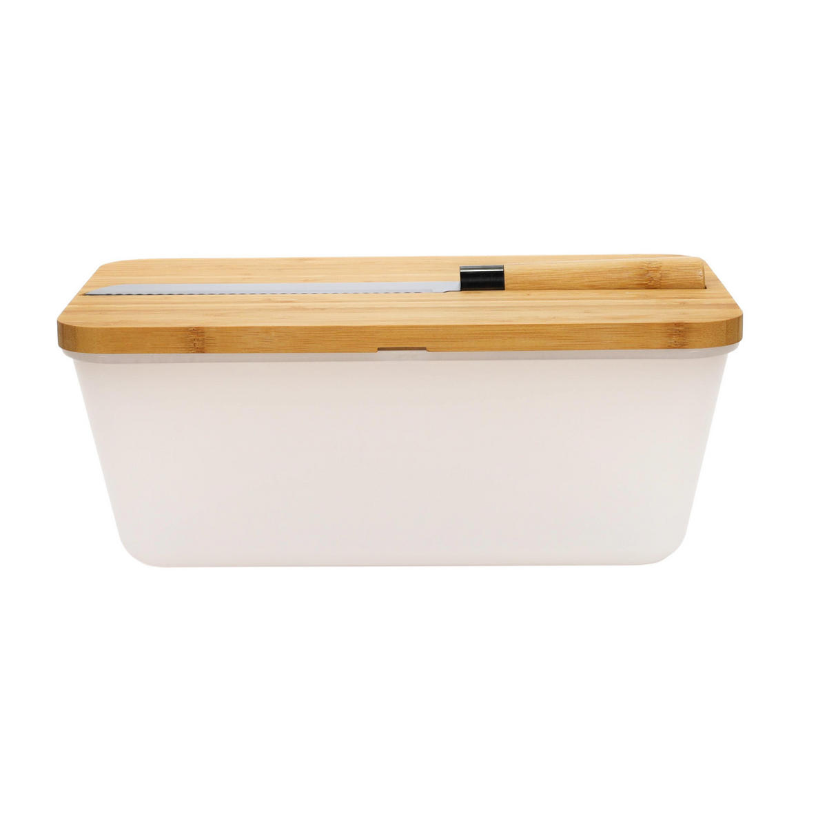 BROTKASTEN mit Bambusdeckel und Brotmesser 34,8/20/15,5 cm - Weiß, Naturmaterialen (20/15.5/34.8cm) - Kesper