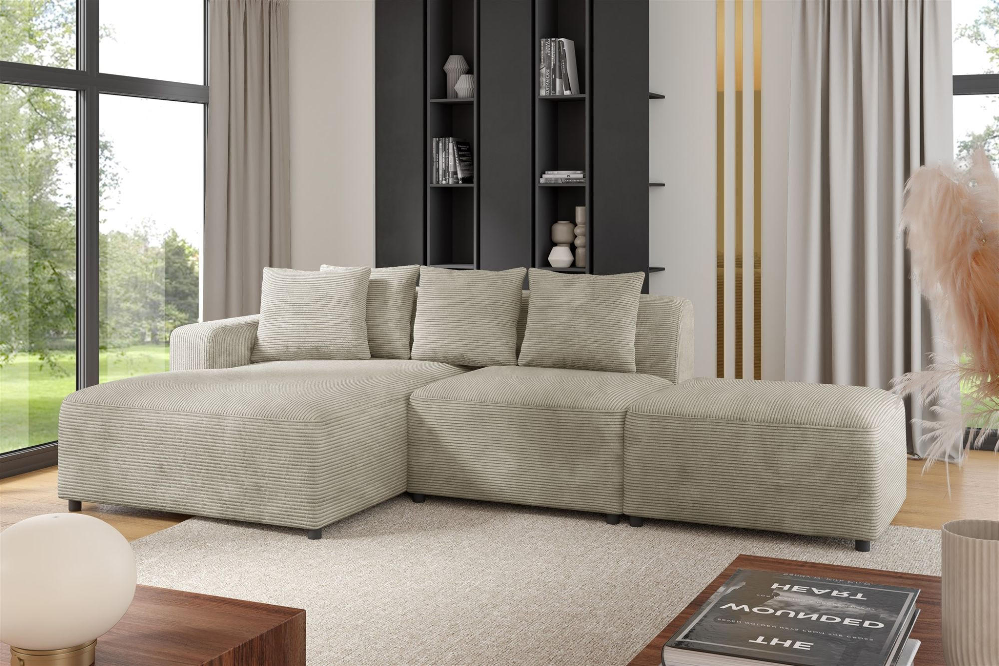 ECKSOFA Megan Xs In Poso - Beige, Holzwerkstoff/Textil (304/165cm) - Fun Möbel