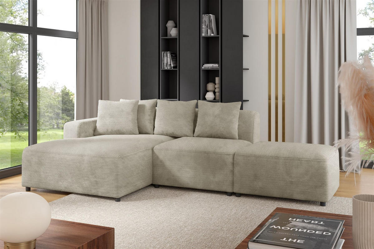 ECKSOFA Megan Xs In Poso - Beige, Holzwerkstoff/Textil (304/165cm) - Fun Möbel
