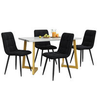 ESSZIMMER-SET 5-tlg mit rechteckigem Marmoroptik-Tisch, goldenen Beinen und vier Samtstühlen im kompakten modernen Stil, weiß-schwarz - Schwarz, Holzwerkstoff (68/75/117cm) - Luhomfu