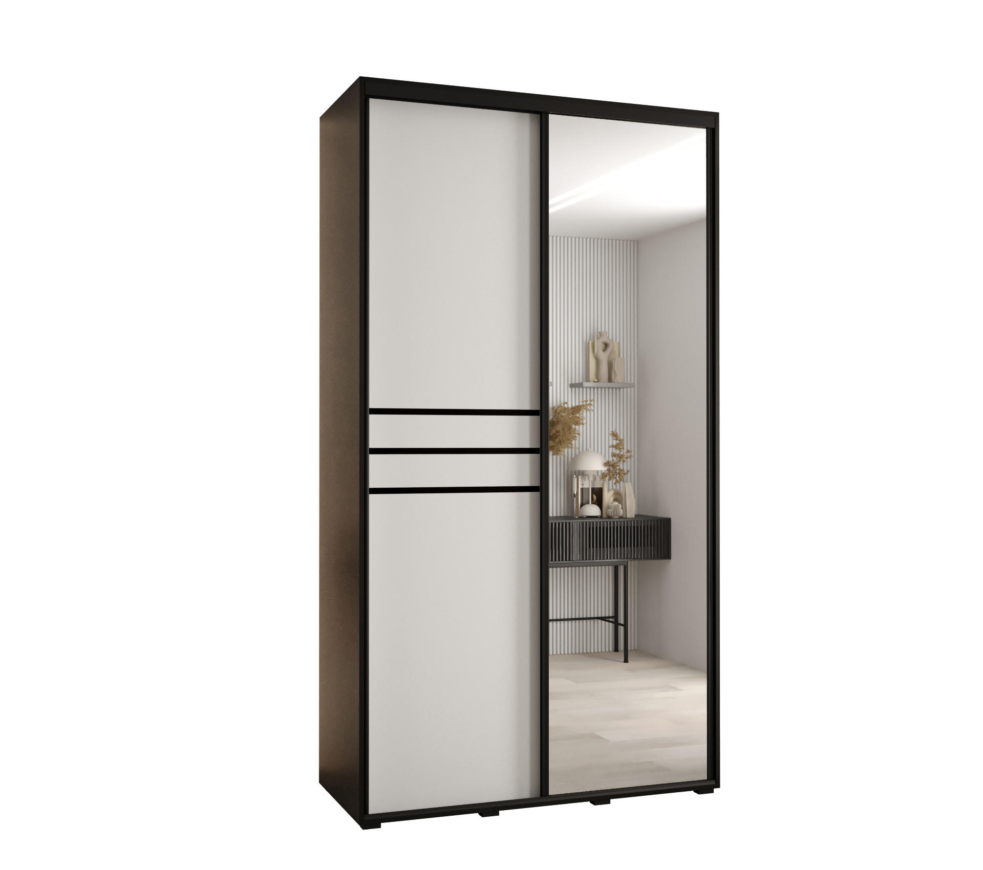 Abiks Möbel Schwebetürenschrank Schwarz, Weiß, Schwarz 130x235x45 cm