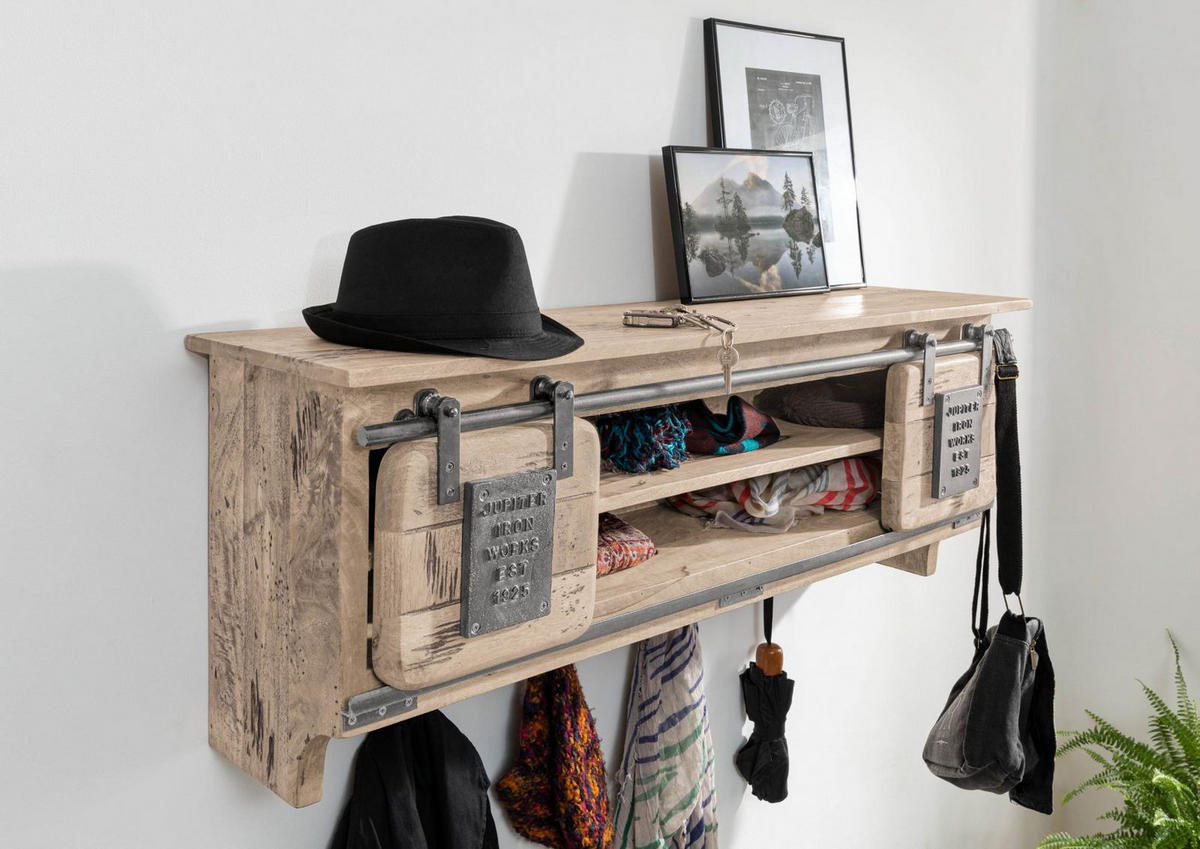WANDGARDEROBE Mango 115x30x45 whitewash lackiert RAILWAY #359 - Beige, Holz (115/45/30cm) - Massivmoebel24