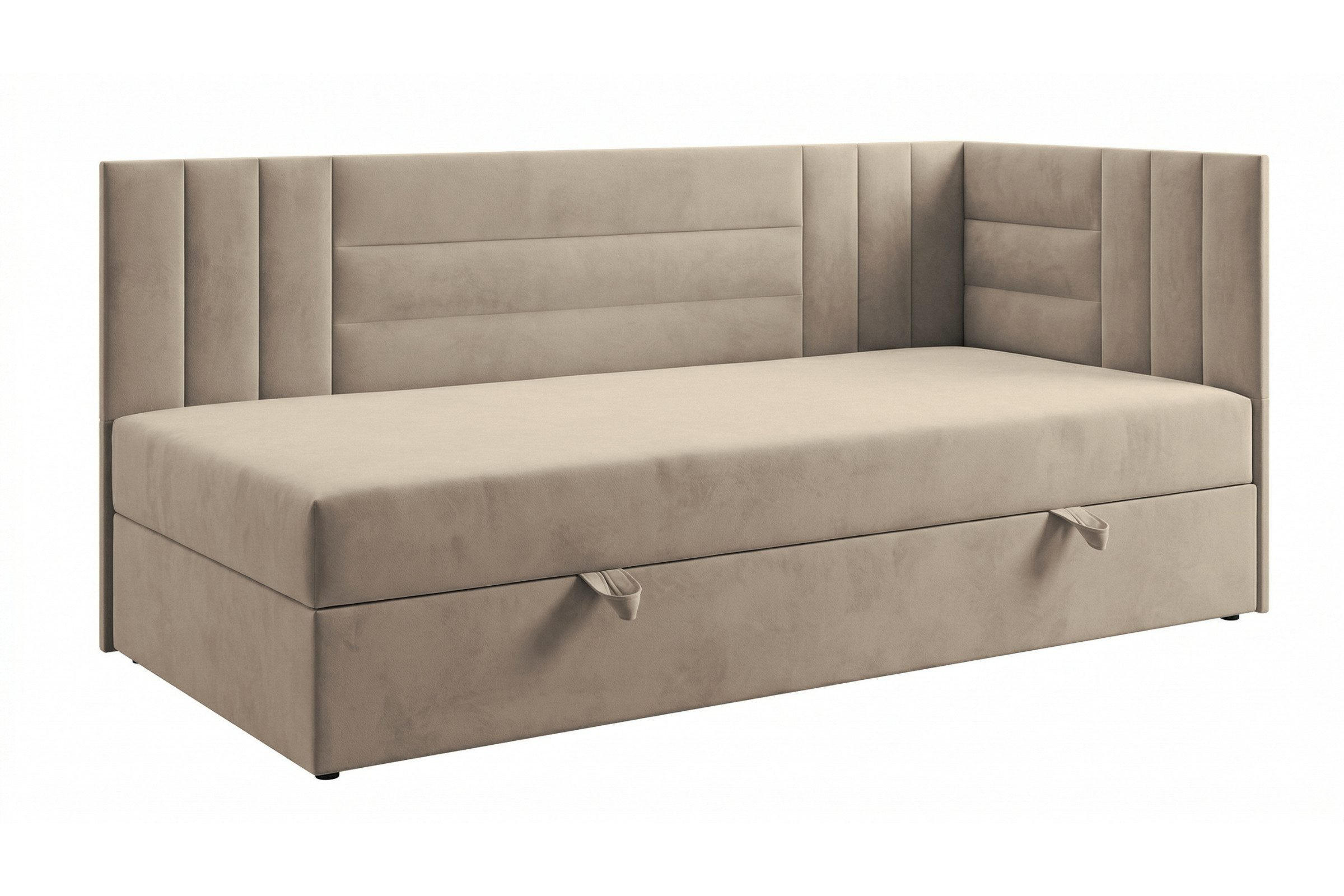 BOXBETT KAYA 100/200 in Velours Beige H3 rechts - Beige, Holz/Holzwerkstoff (100/200cm) - Deine Möbel 24