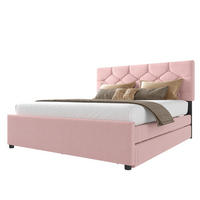 POLSTERBETT 140/200 cm mit Lattenrost, ausziehbarem Rollbett und Samtbezug, Rosa - Rosa, Textil (140/200cm) - Redom