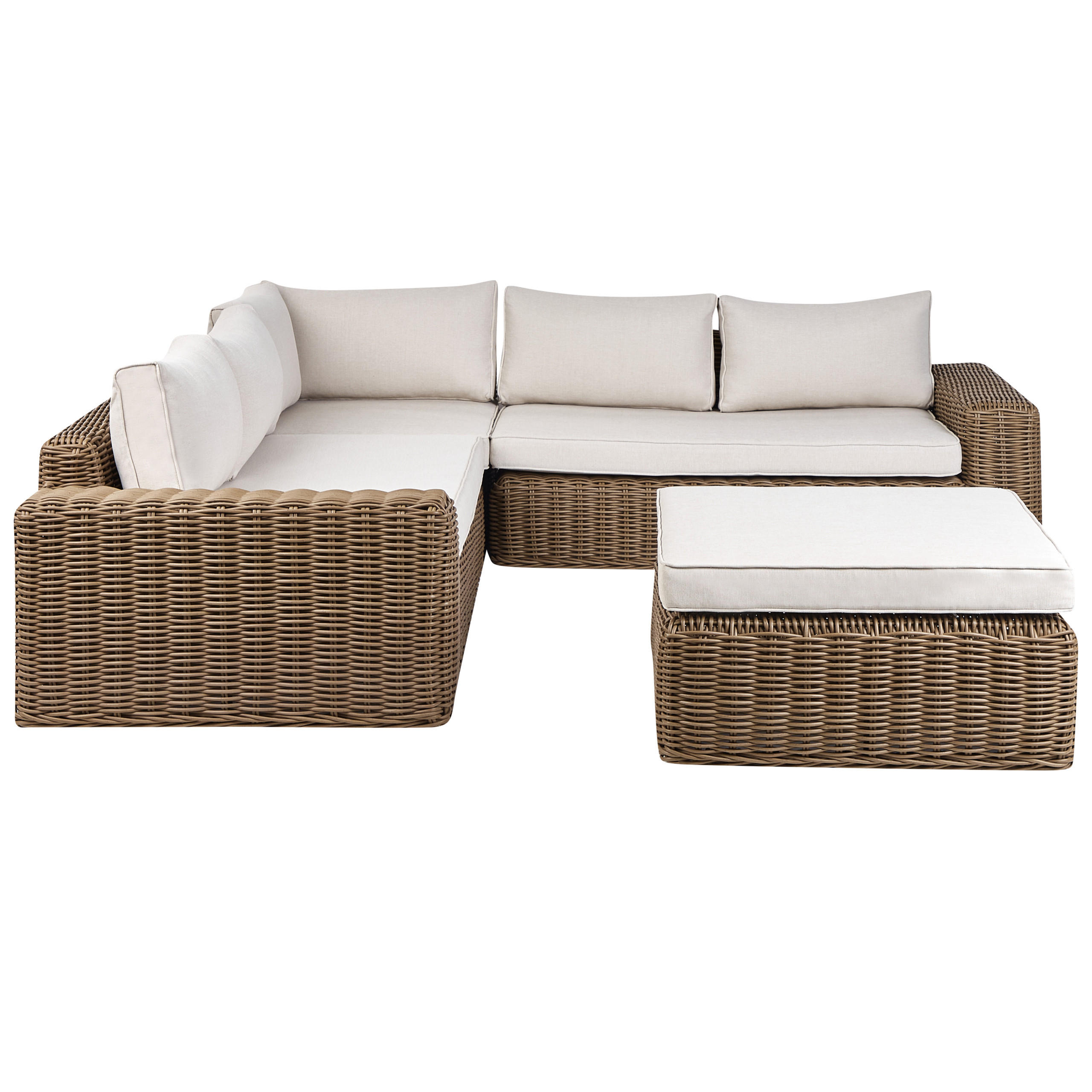 LOUNGE-SET 6-Sitzer PE Rattan Braun Palermo - Braun/Weiß, Kunststoff - Beliani