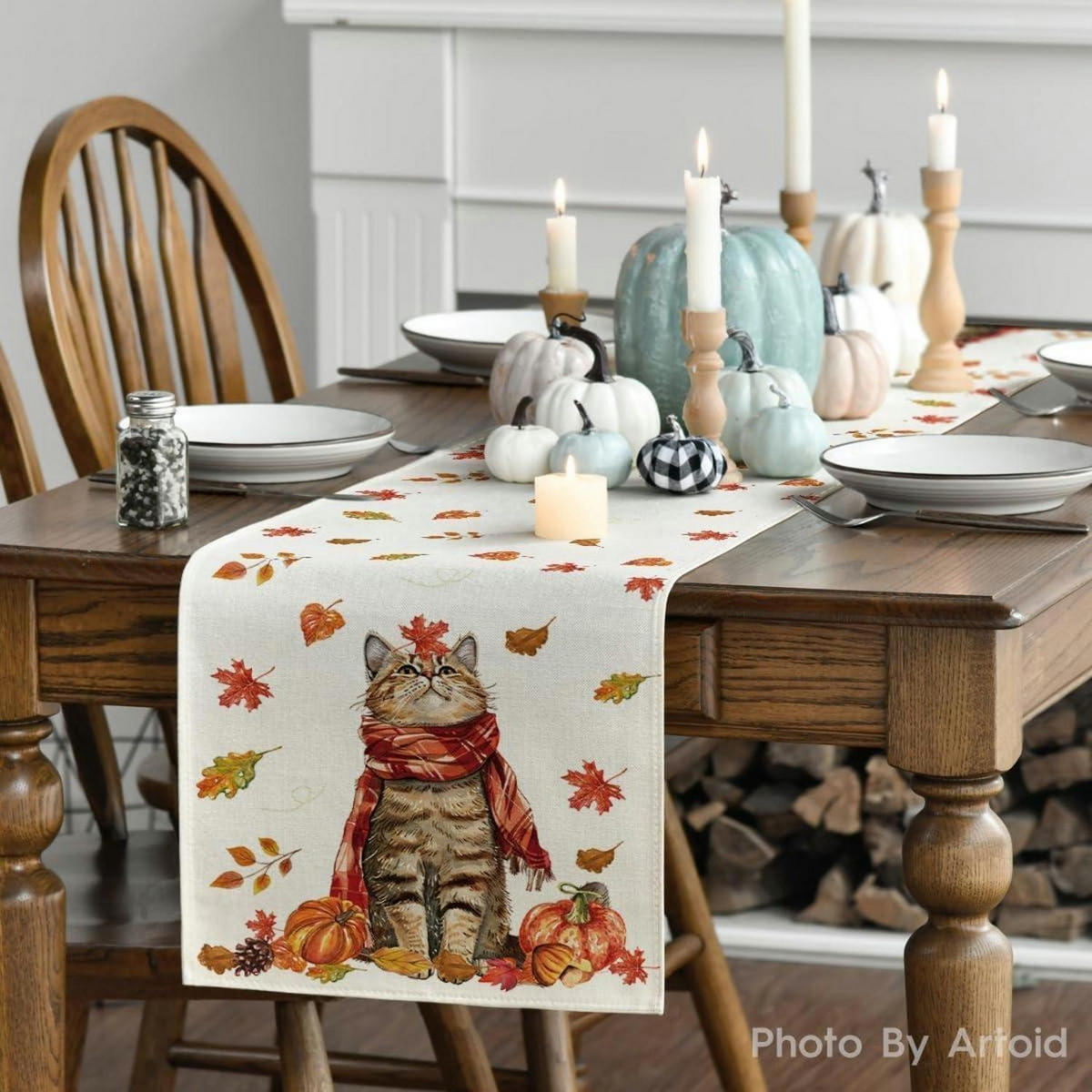 TISCHLÄUFER Herbst Katze 40 x 140 cm - Multicolor, Textil (140/40/1.5cm)