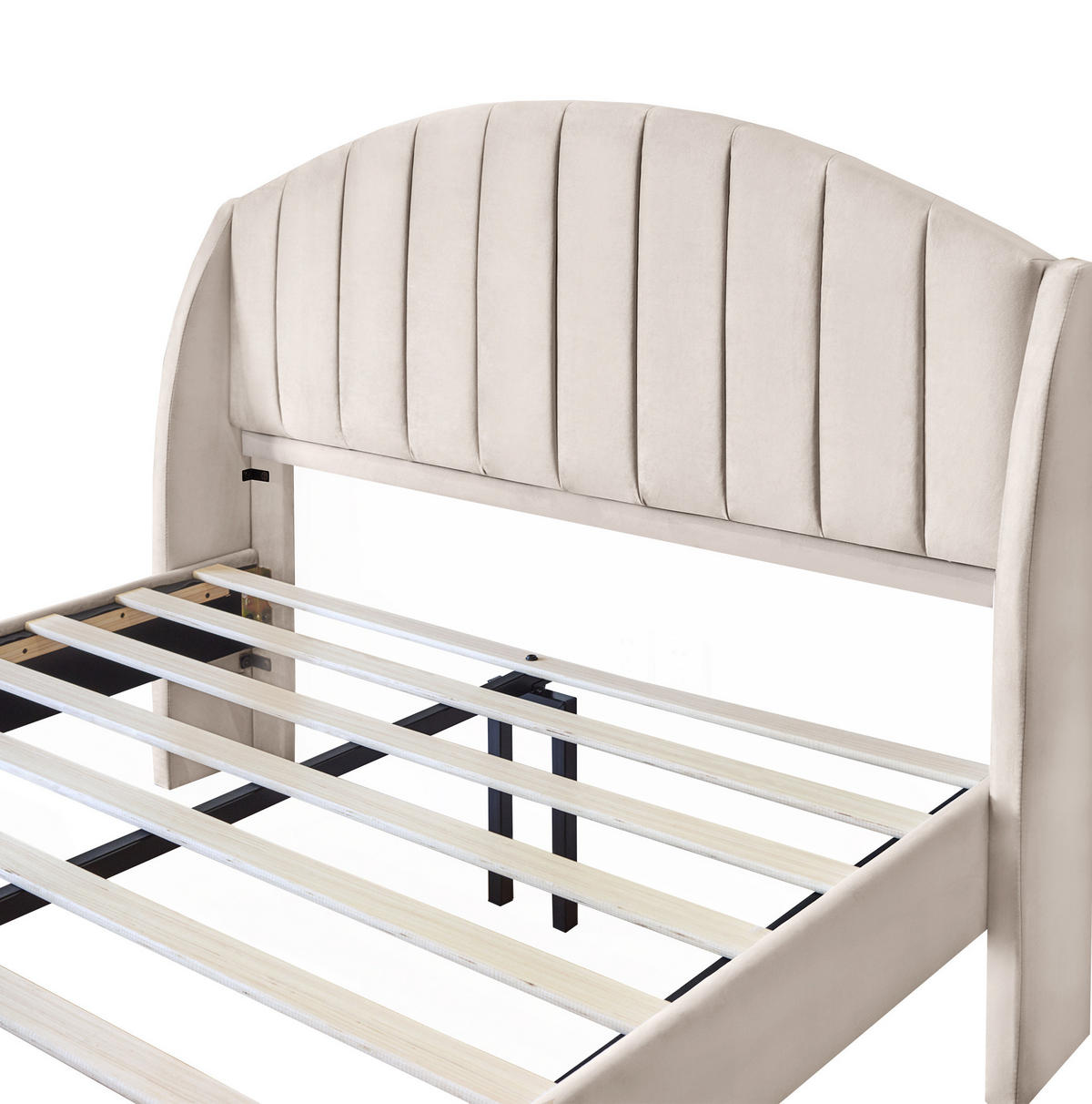 POLSTERBETT aus Samt 160x200 cm in Beige mit Lattenrost & Kopfteil - Beige, Textil (160/200cm) - Modfu