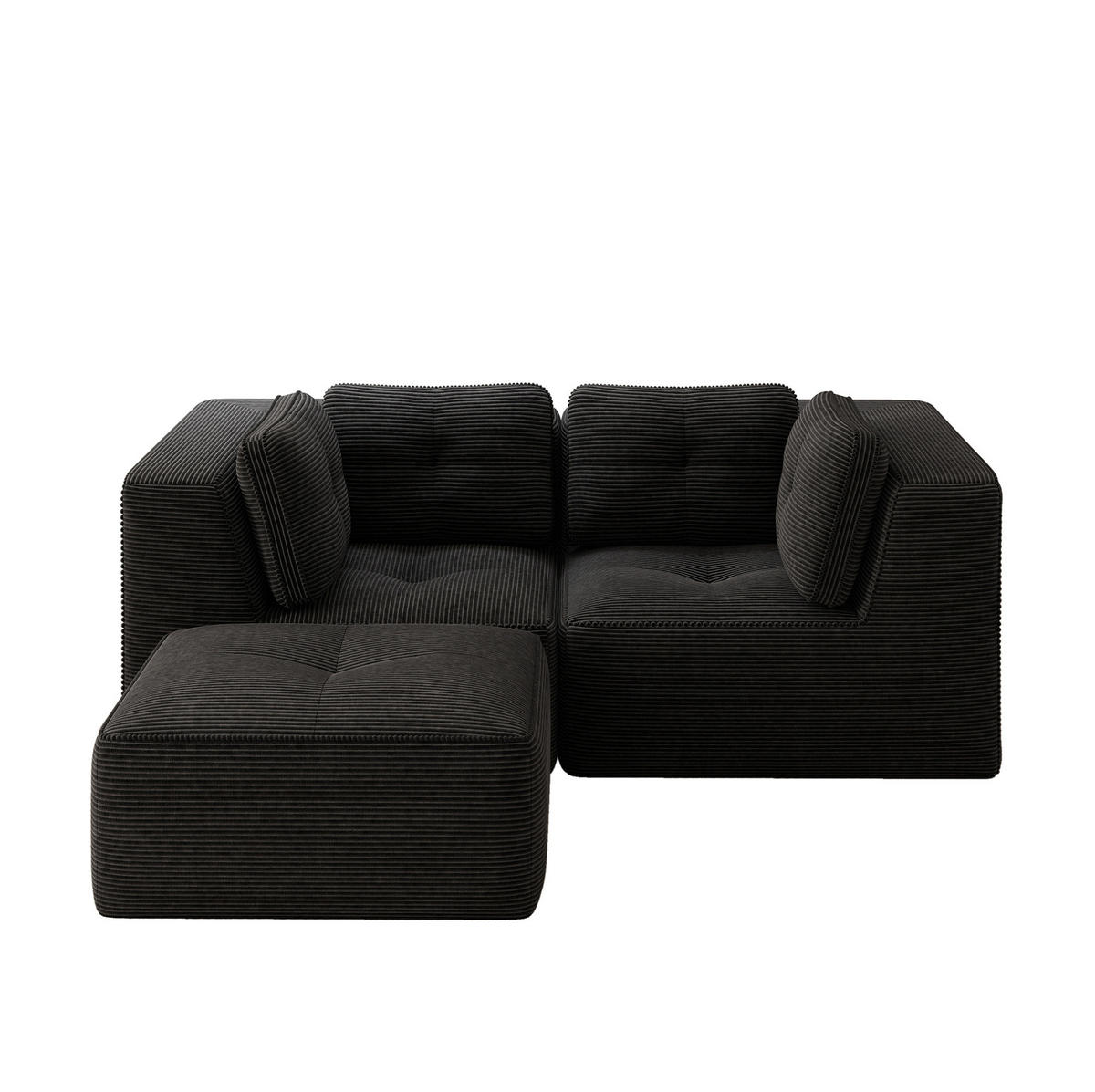 ECKSOFA 208/177/69 cm schwarz aus Cord mit modularem Design und beweglichem Hocker - Schwarz, Textil (177/208cm) - OKWISH
