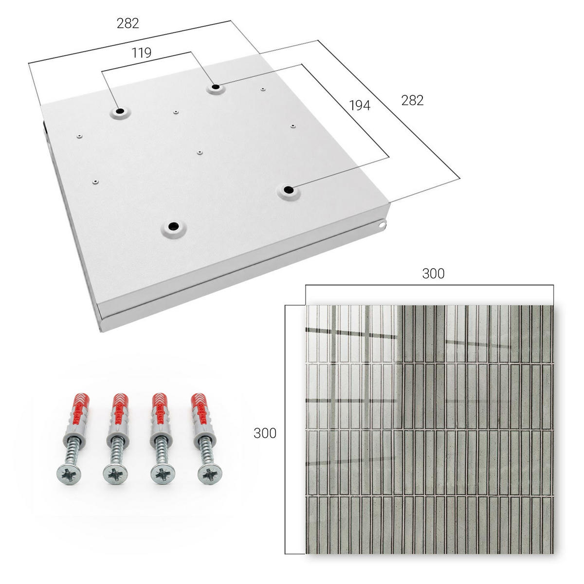 SCHLÜSSELBOX Weiß 30x30 cm – Türöffnung nach rechts - Graue Fliesen - Grau, Metall (30/30/5cm) - TULUP