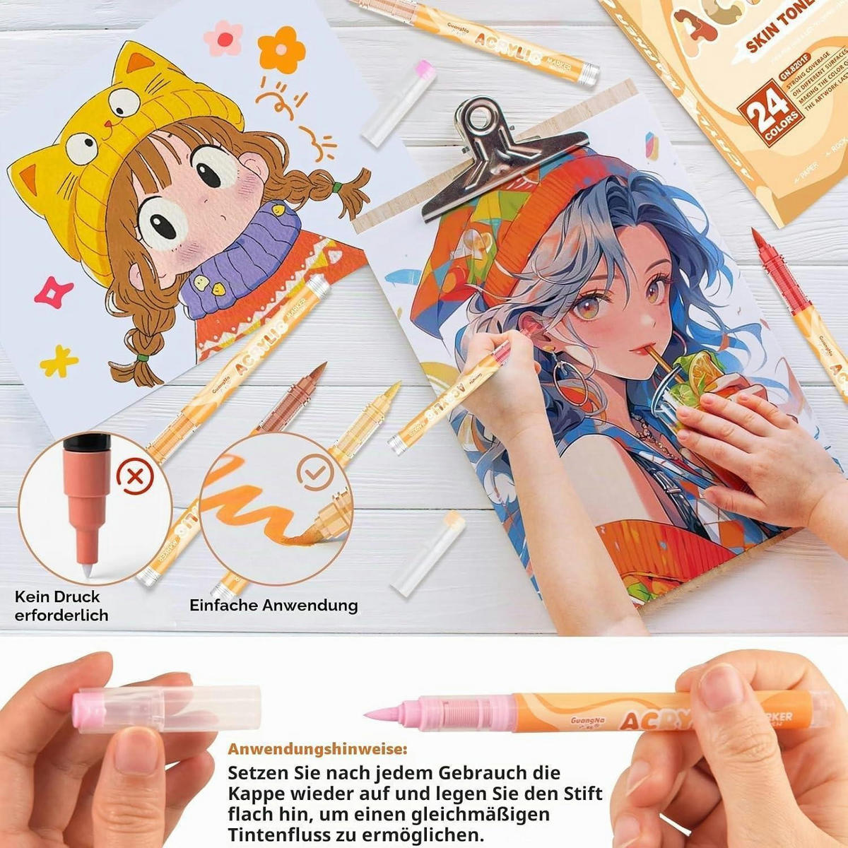 ACRYLSTIFTE 24er Set Hauttöne Wasserfest - Multicolor, Kunststoff (10/2/15cm)