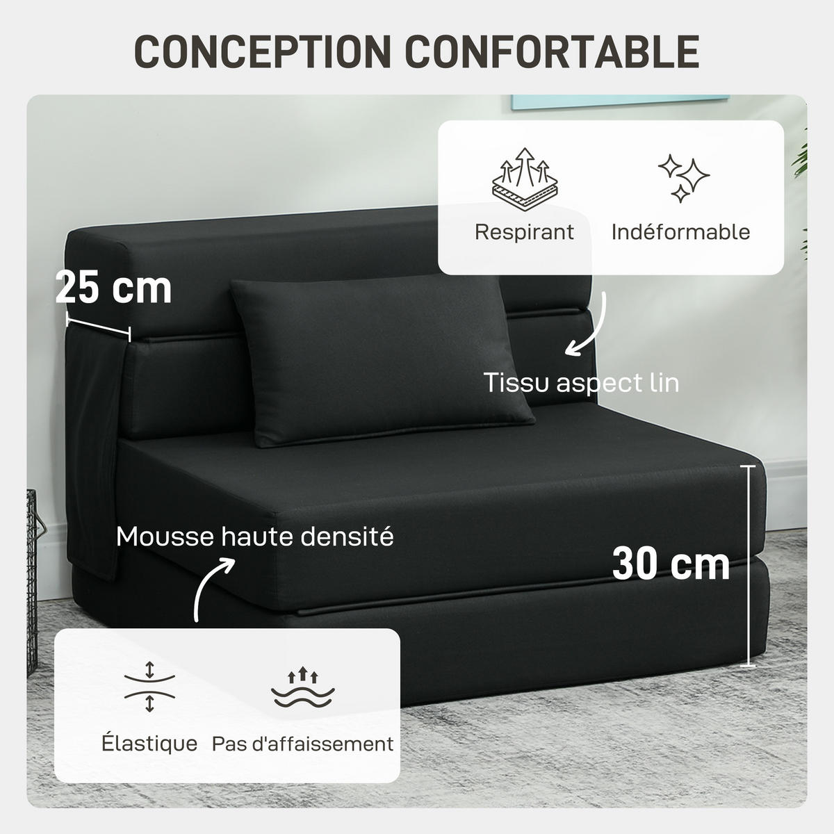 SCHLAFSESSEL DE-14638 klappbar mit Kissen Schwarz - Schwarz, Textil (80/15/210cm) - ComfortXL