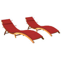 SONNENLIEGEN 2 Stk. mit Auflagen Massivholz Akazie - Rot, Holz (55/64/184cm) - furnicato