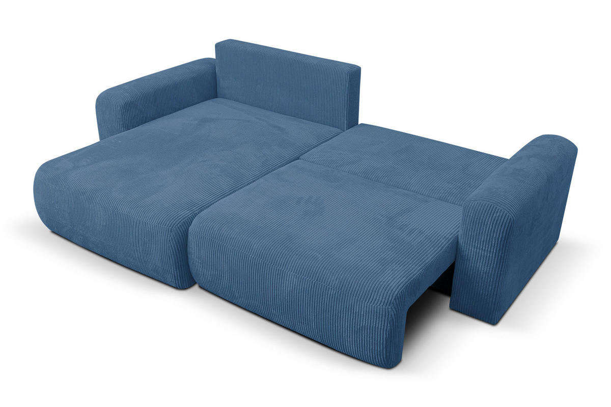 ECKSOFA Roma, Eckcouch in L-Form mit Schlaffunktion und Bettkasten, Farbe: Blau, Cordstoff, Ottomane Universal - Blau, Textil (244/142cm) - VENASI MÖBEL