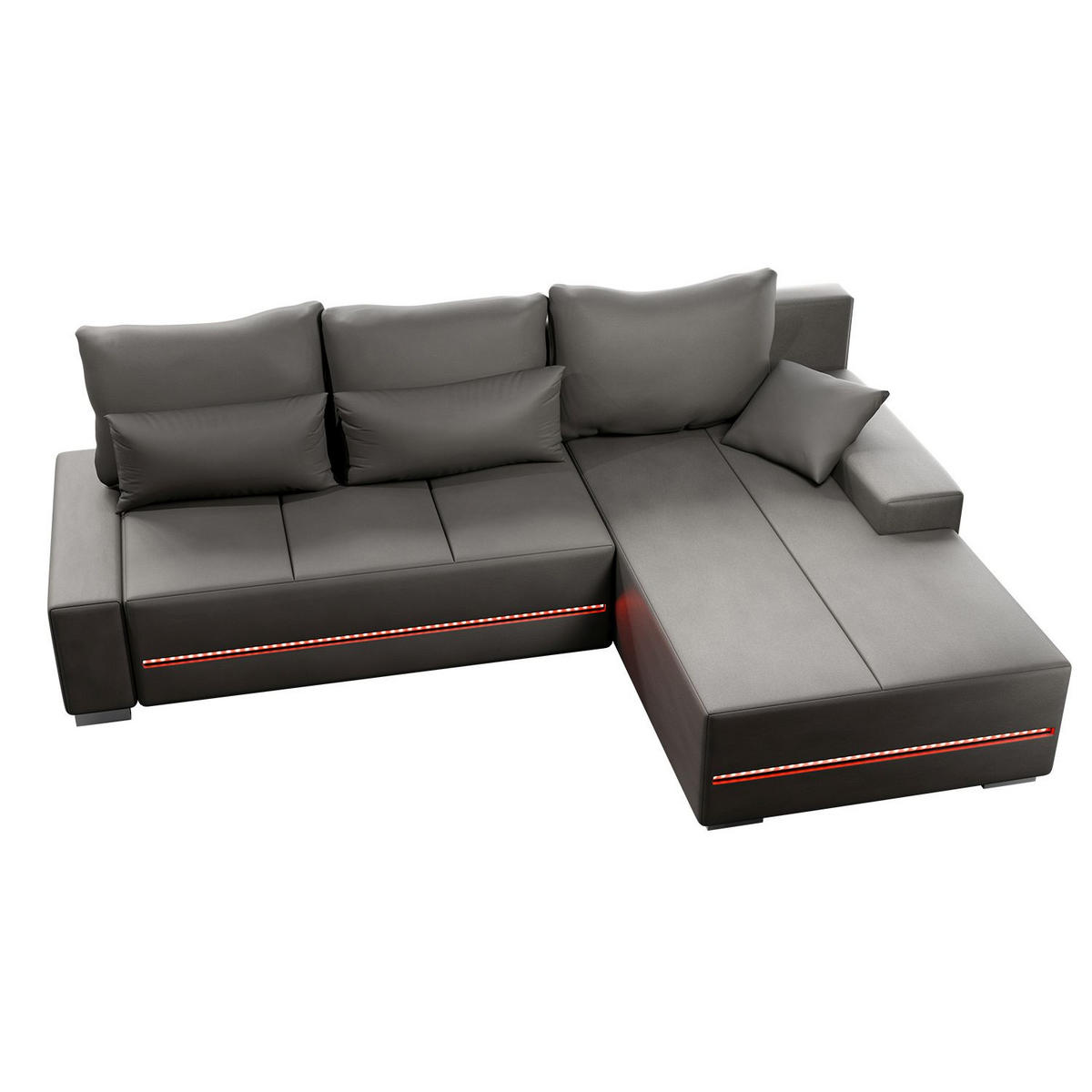 SOFA Davos mit Ottomane rechts hellgrau inkl LED - Hellgrau, Textil (260/180cm) - Juskys