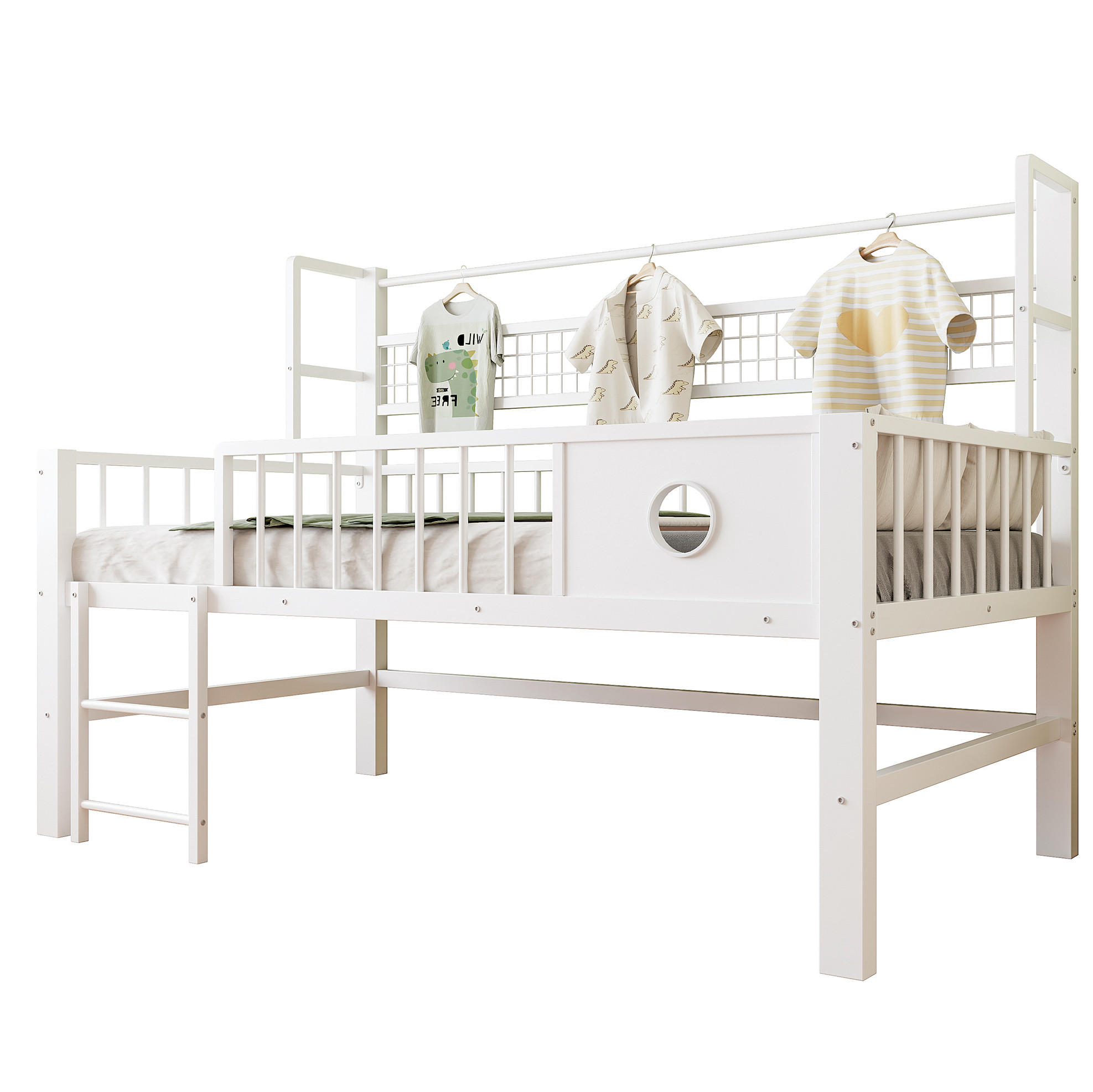 KINDERBETT 90/200 cm weiß aus Metall mit Stauraum - Weiß, Holzwerkstoff (90/200cm) - OKWISH