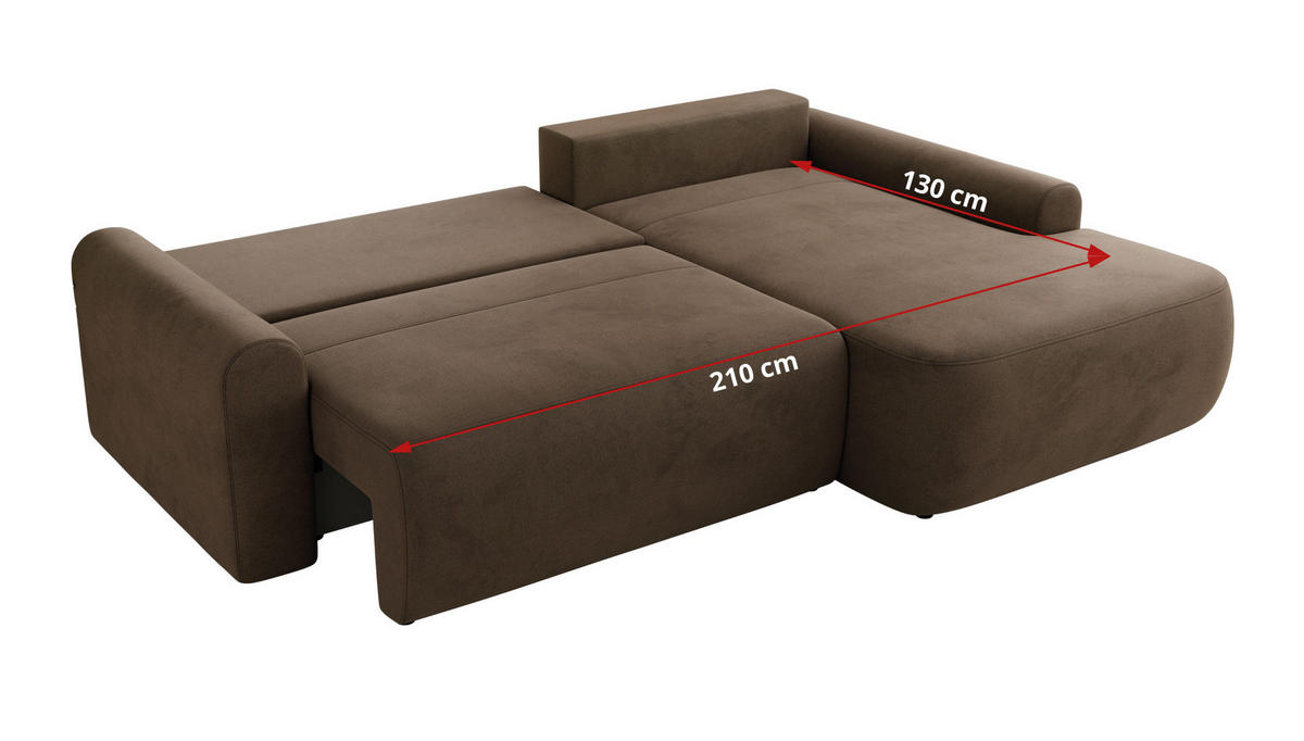 ECKSCHLAFSOFA CUBO L Braun Velvet - links - Schwarz/Braun, Kunststoff/Textil (273/187cm) - MKS