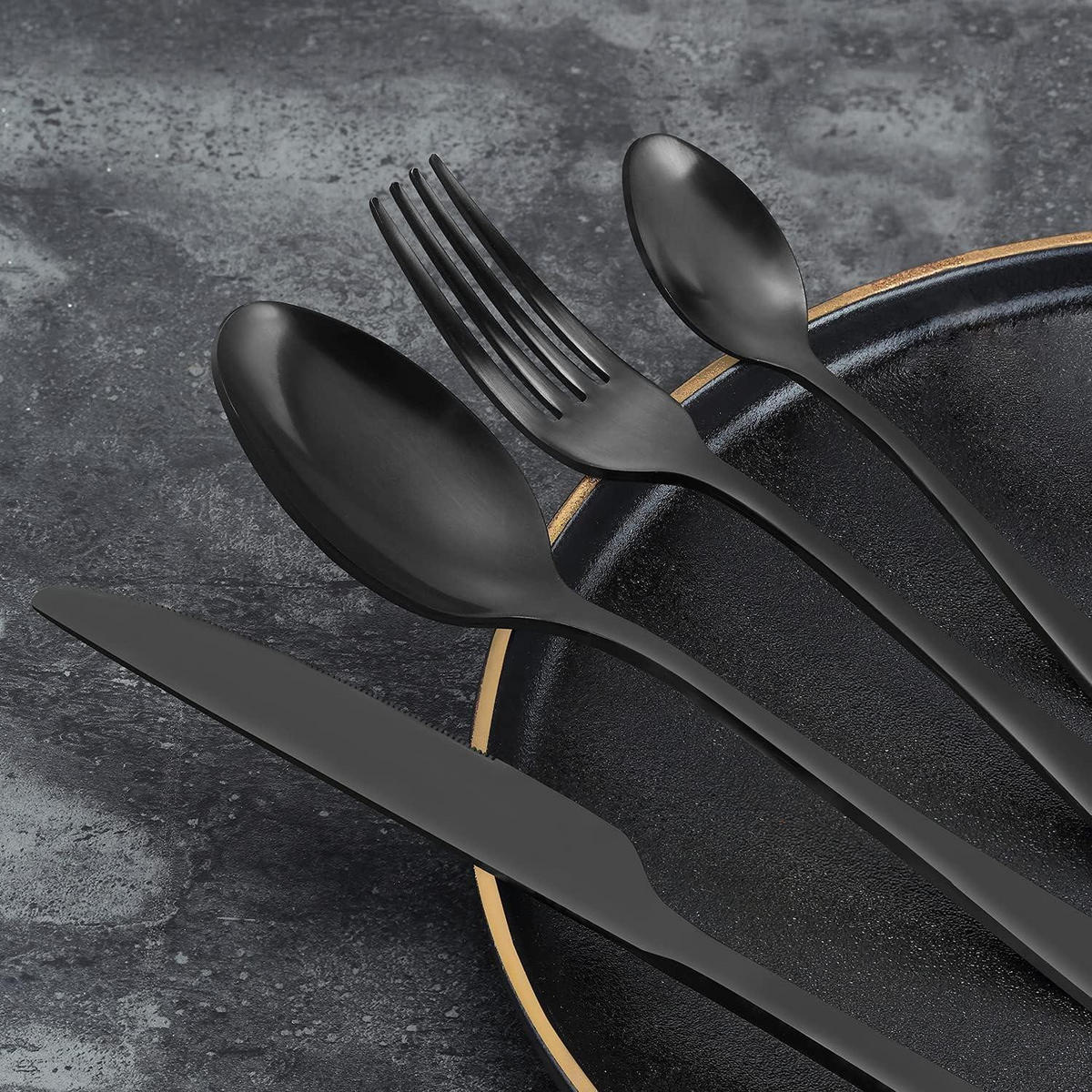 BESTECKSET 24-teilig für 6 Personen matt schwarz - Schwarz, Metall