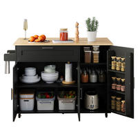 KÜCHENINSEL in Schwarz und Naturfarben mit klappbarer Tischplatte für Küche und Esszimmer, B132.5/T44(70)/H90 cm - Schwarz, Holzwerkstoff/Metall (132.5/90/44cm) - STILVORA