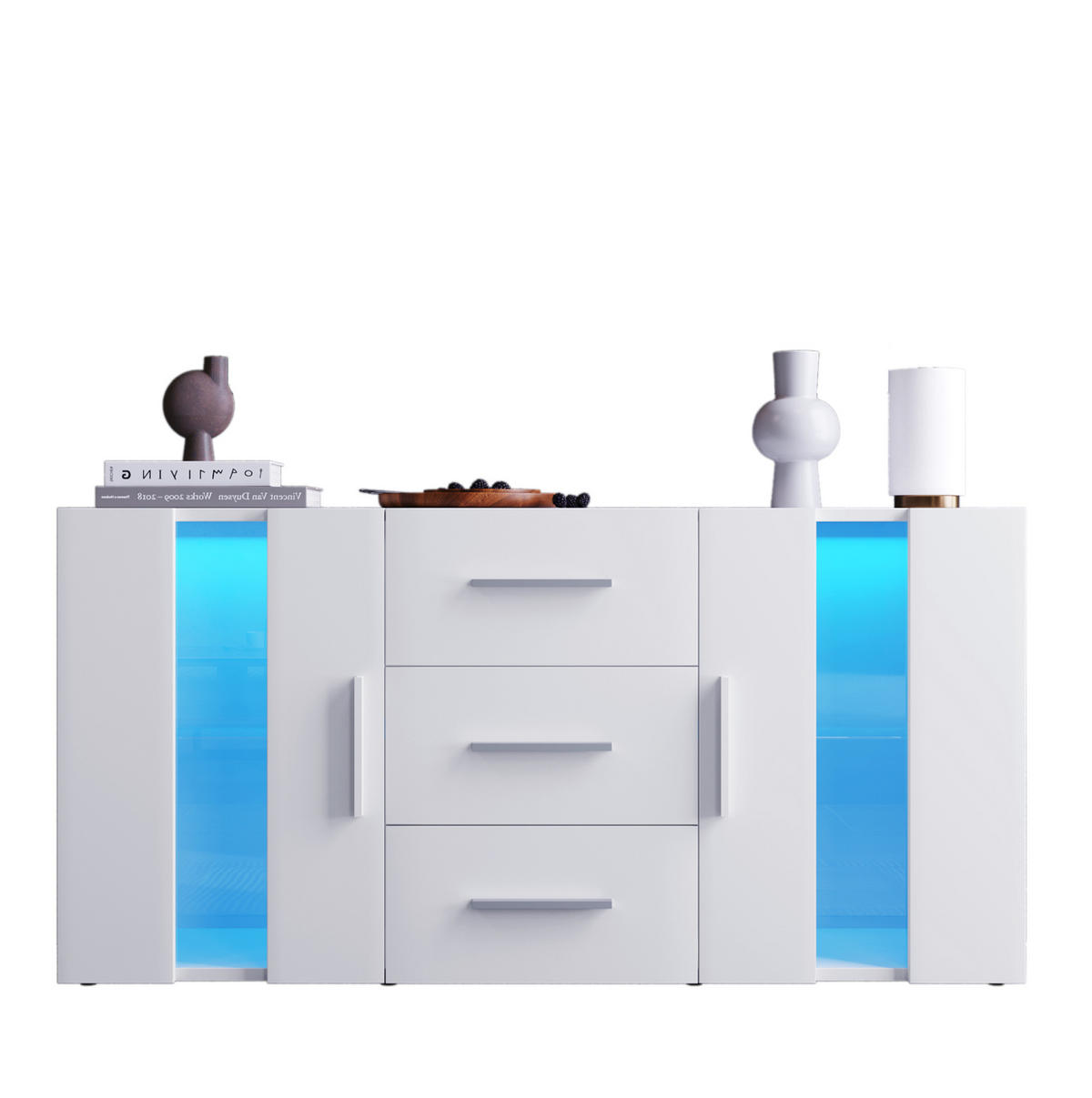 TV-LOWBOARD in Weiß mit 3 Schubladen und USB-LED Beleuchtung 140/35/70 cm - Eichefarben, Holzwerkstoff (140/70/35cm) - Redom