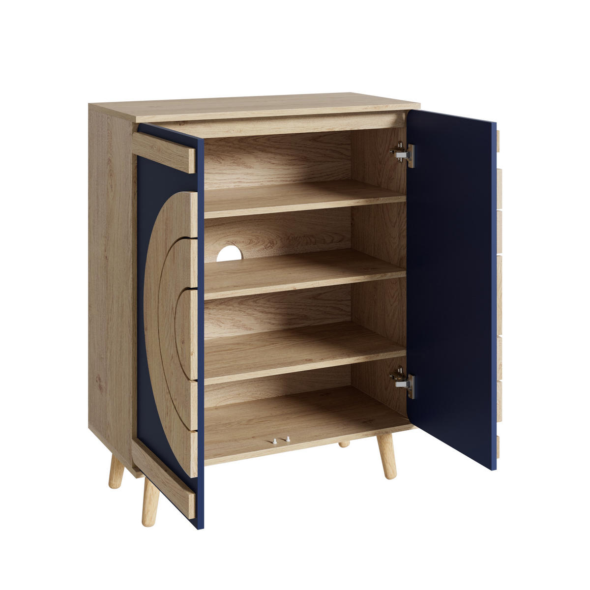 SCHUHSCHRANK Modern Runde Geometrische Türen Stauraum Holzbeine - Multicolor, Holzwerkstoff (37/98.5/76cm) - FLIEKS
