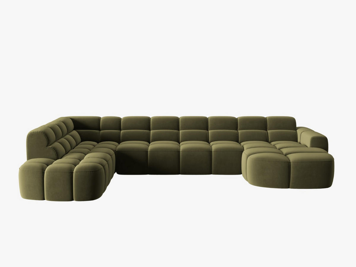 PANORAMASOFA links Lisa aus Samt hellgrün 7 Sitzplätze - Hellgrün, Textil (234/77/387cm) - Micadoni