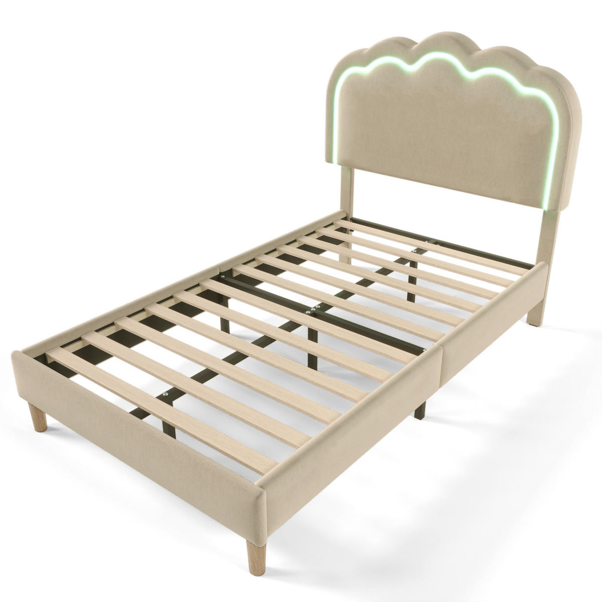 POLSTERBETT aus Leinen 90x190 cm Beige mit LED-Beleuchtung und verstellbarem Kopfteil - Beige, Textil (90/200cm) - IVMEU