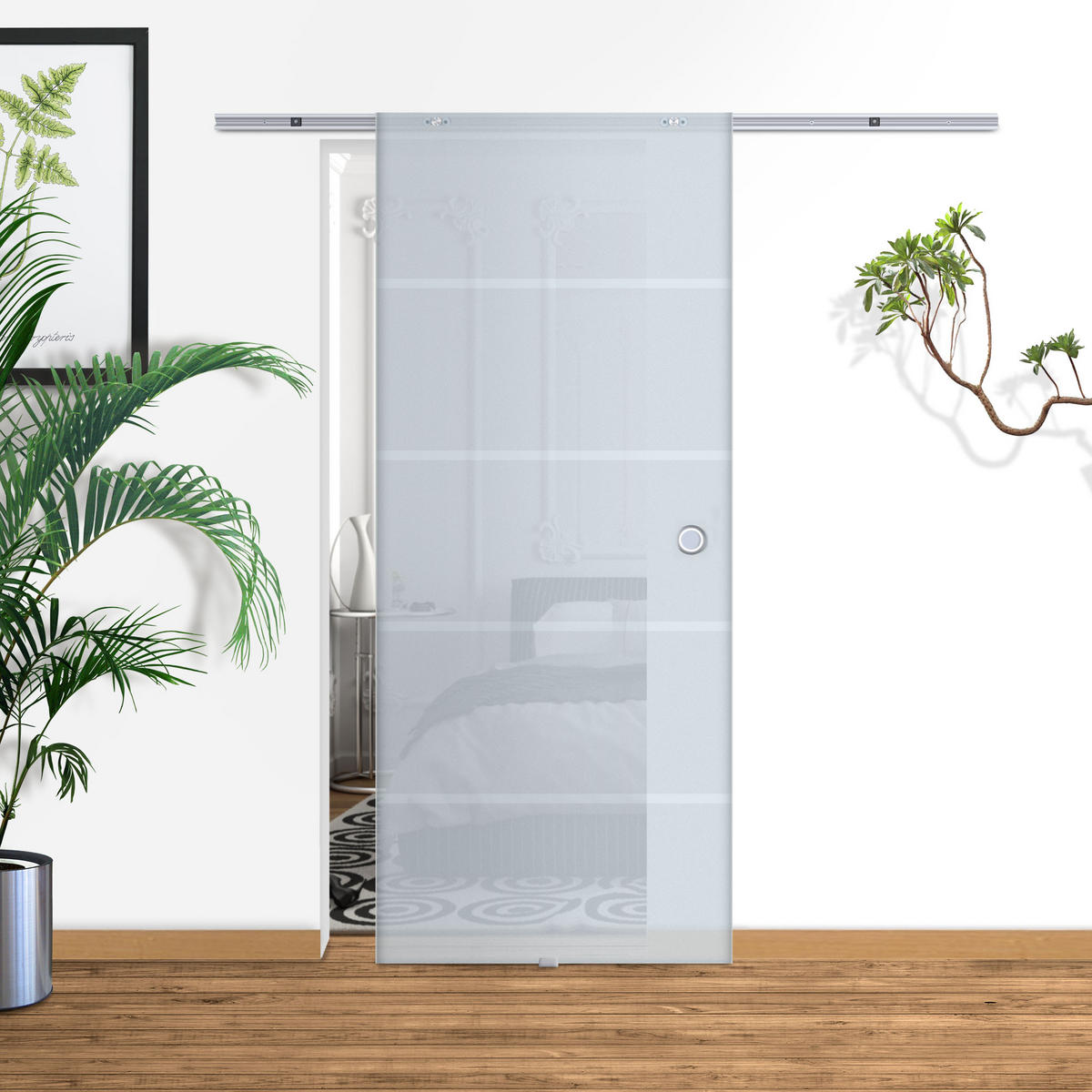 GLASSCHIEBETÜR Aluminium Sicherheitsglas Transparent - Transparent/Silberfarben, Glas/Metall (0.8/205/90cm) - HOMCOM