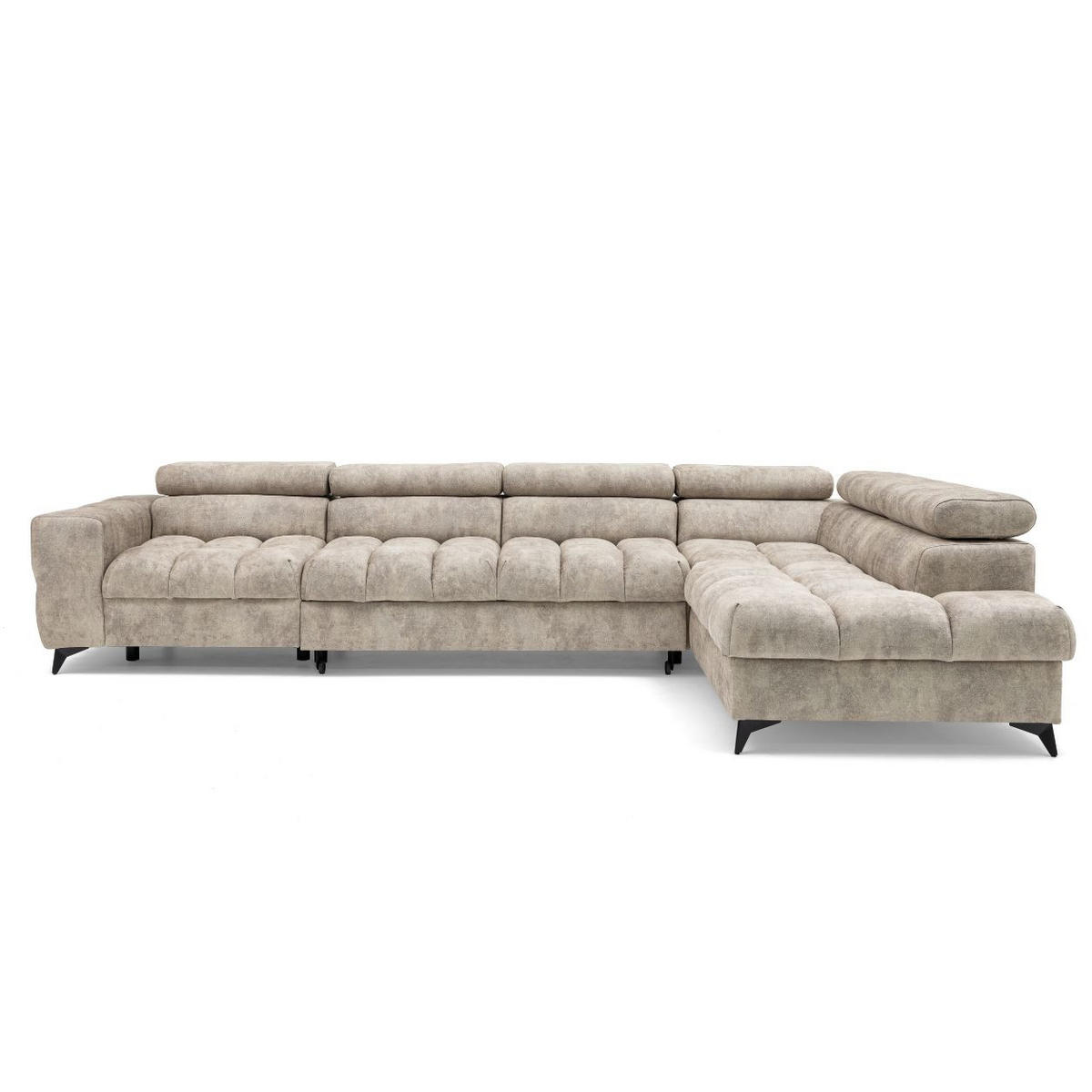 ECKSOFA PUDDING MAXI L Rechts mit Schlaffunktion 125x195 Velours Beige - Beige/Schwarz, Holz/Textil (203/350cm) - Muffo