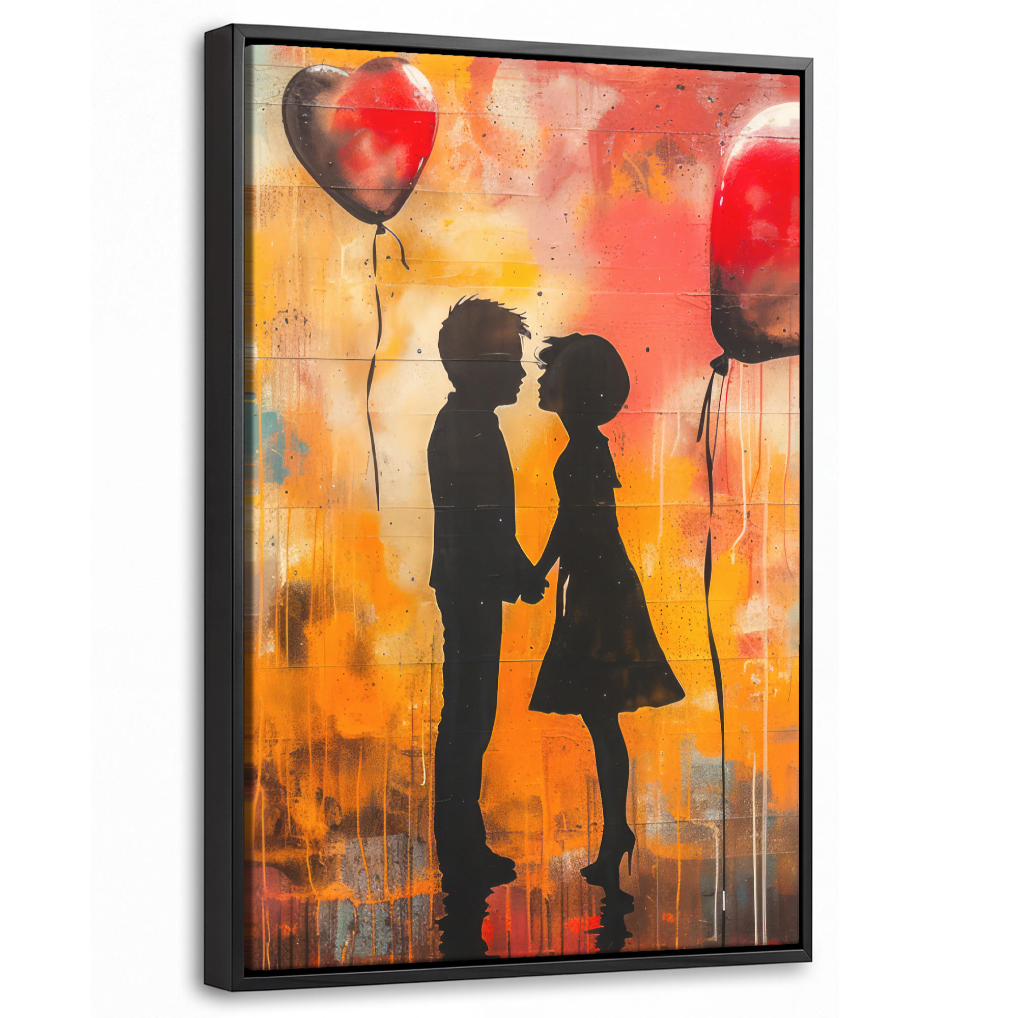 LEINWAND Bilder mit Rahmen - Straßenkunst - Liebe - Graffiti - Kunst - Banksy - 20x30 - Orange, Textil (20/30cm) - MuchoWow