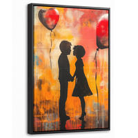 LEINWAND Bilder mit Rahmen - Straßenkunst - Liebe - Graffiti - Kunst - Banksy - 20x30 - Orange, Textil (20/30cm) - MuchoWow