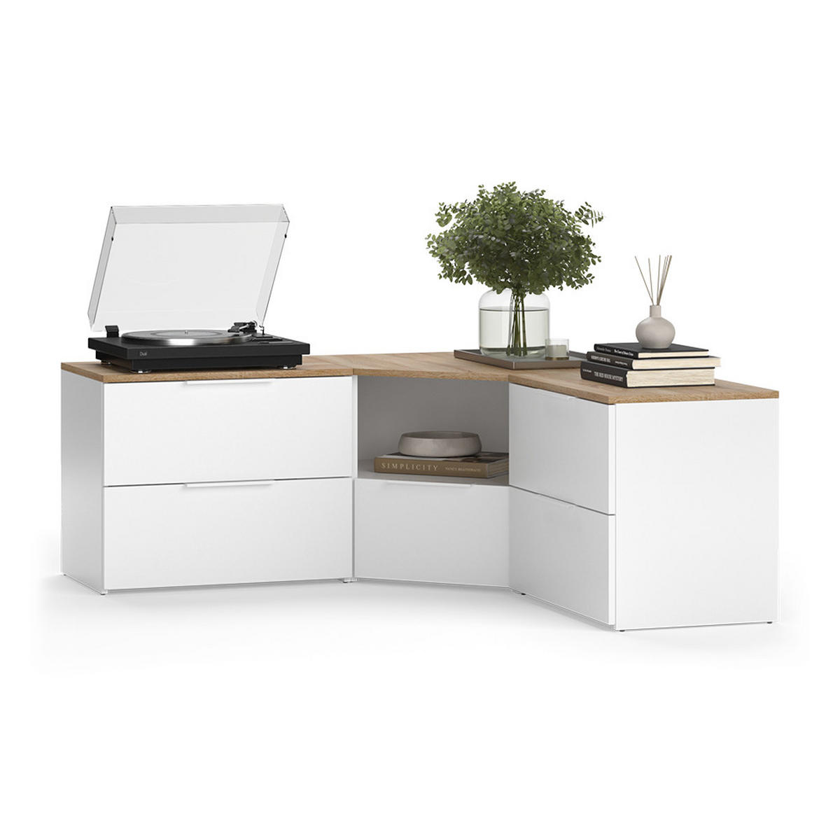 WOHNWAND Wido Weiß/Sonoma 3 Teile - Weiß/Sonoma Eiche, Holzwerkstoff (68/50/38.2cm) - Vicco