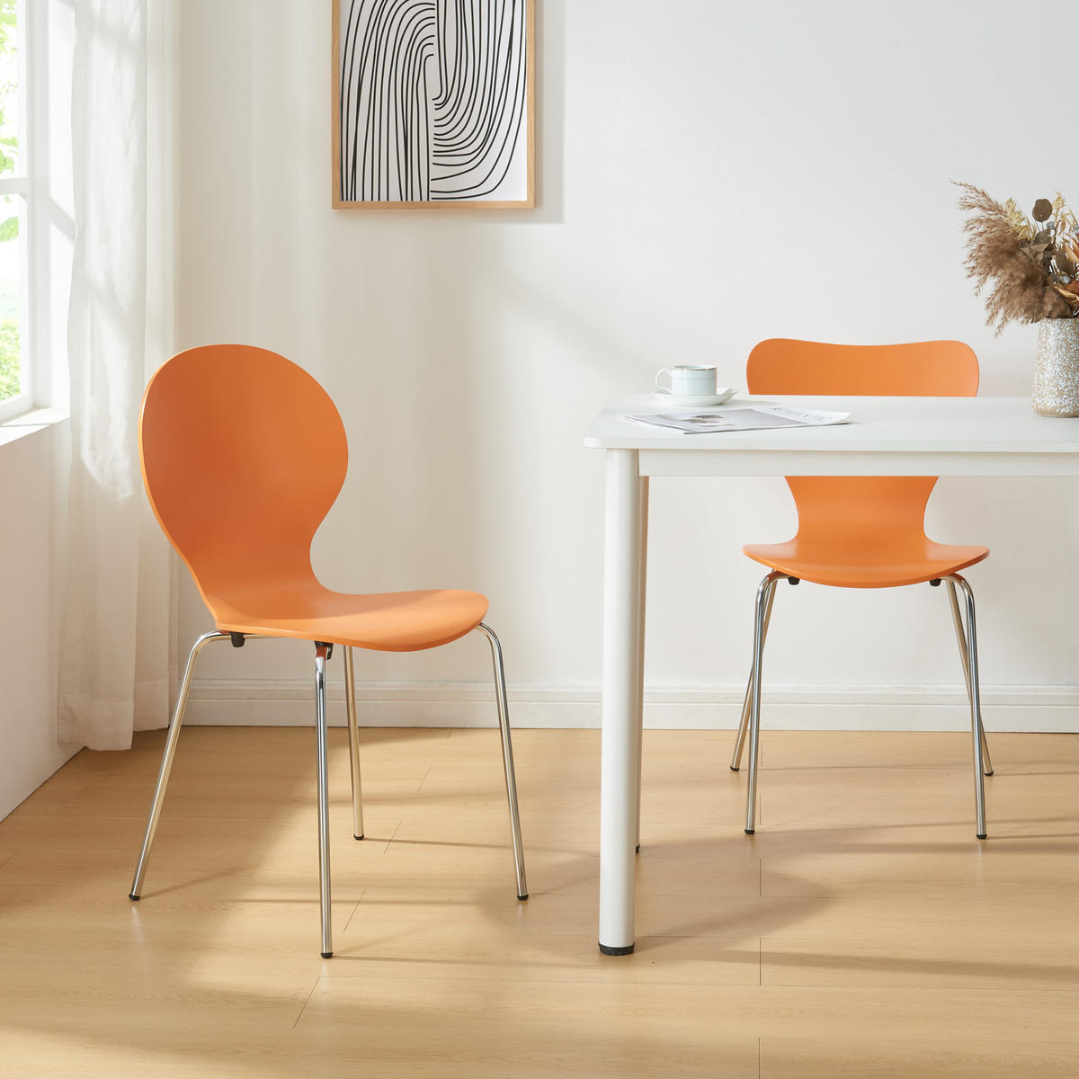 ESSZIMMERSTUHL-SET 4 TLG. Etne - Chromfarben/Orange, Holz/Metall (48/85/50cm) - [en.casa]