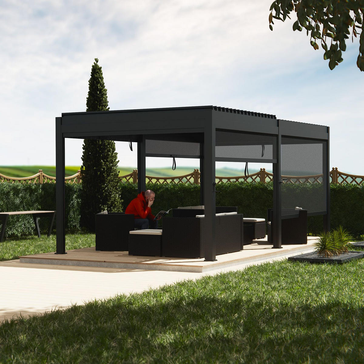 PERGOLA/ LAMELLENDACH Tahiti 3x5,9 m anthrazit - Anthrazit, Metall (590/240/300cm) - Juskys