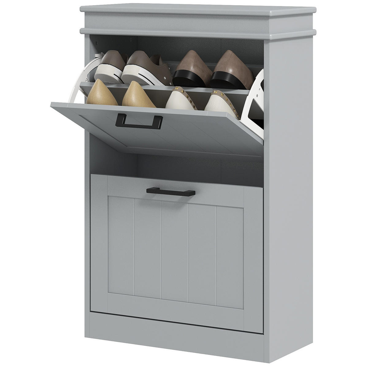 SCHUHSCHRANK Grau MDF klappbar mit Fächern 1 Stück - Grau, Holzwerkstoff (54/82.5/24cm) - PANGIVO