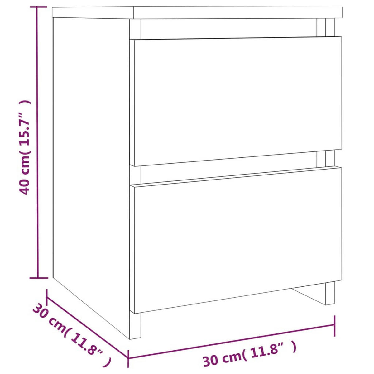 NACHTTISCH 2-teilig mit 2 Schubladen 30/30/40 cm aus Holzwerkstoff in Grau Sonoma Dekor - Grau/Silbereichenfarben, Holz (30/40/30cm) - vidaXL
