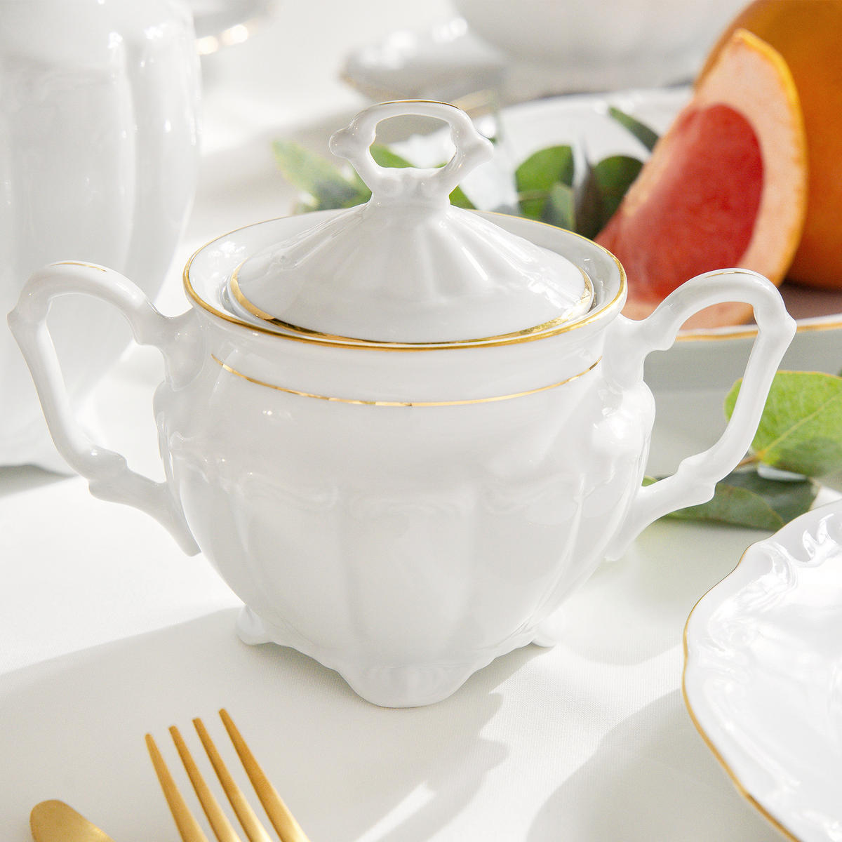 KAFFEESERVICE Chodziez MARIA TERESA 21-tlg Porzellan mit Goldrand, Weiß / Gold - Goldfarben/Weiß, Keramik (8/8/8cm) - KONSIMO®