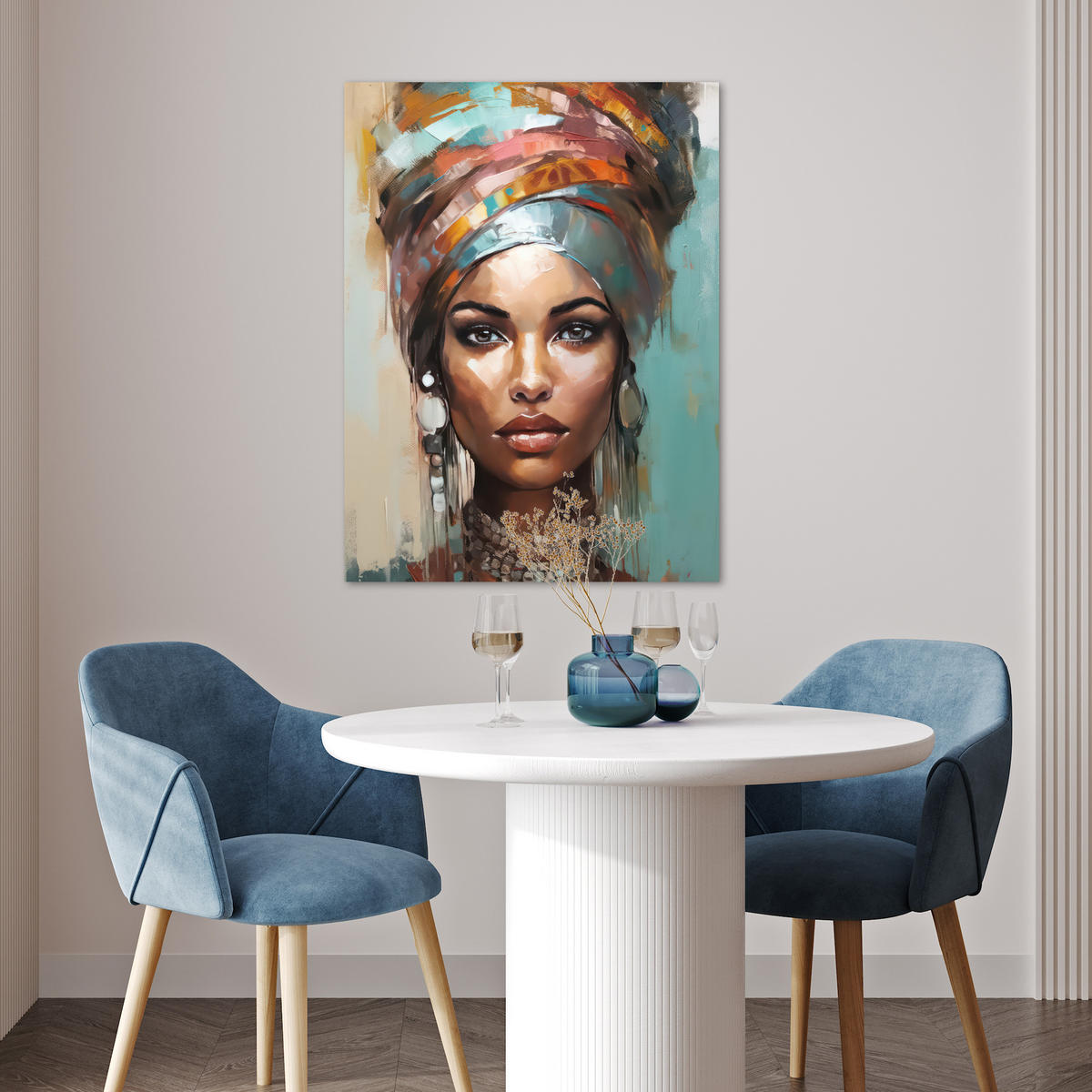 POSTER Frau - Kunst - Schmuck - Porträt 60x80 cm - Blaugrau, Papier (60/80/0.1cm) - MuchoWow